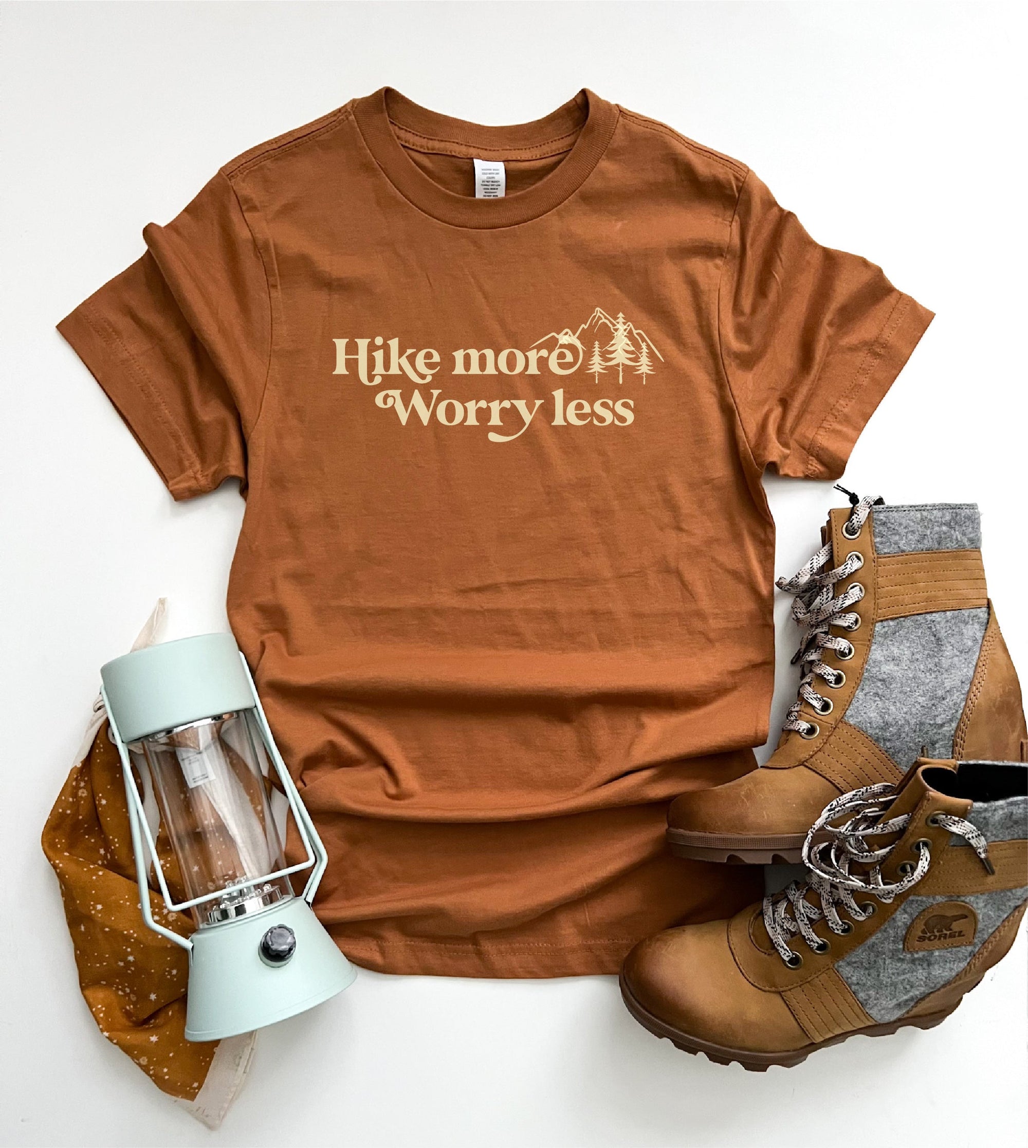 Hike more worry less tee Short sleeve travel tee Bella Canvas 3001 
