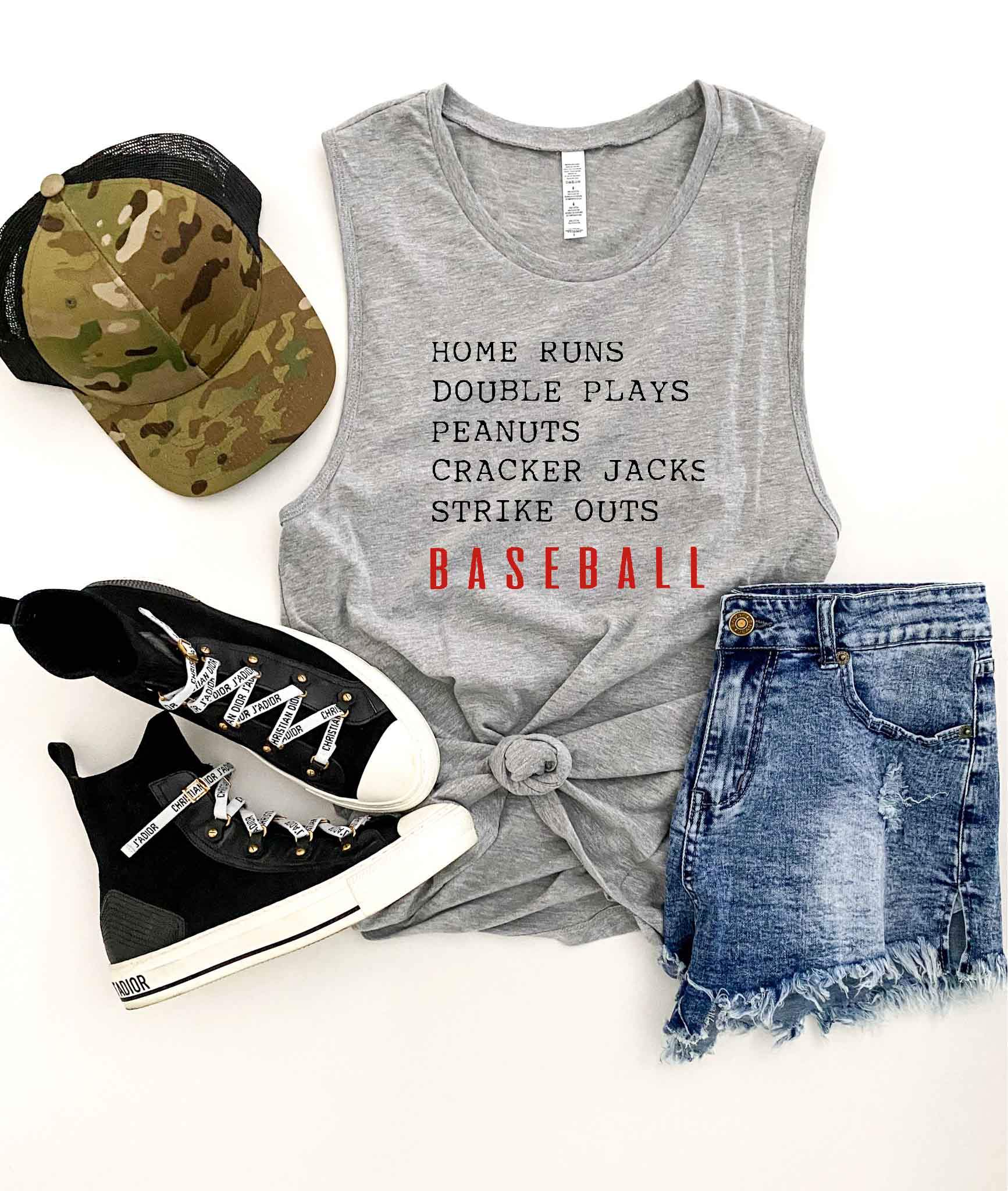 Homeruns and double plays unisex muscle tank Baseball french Terry raglan Bella Canvas 6003 muscle tank XS White 