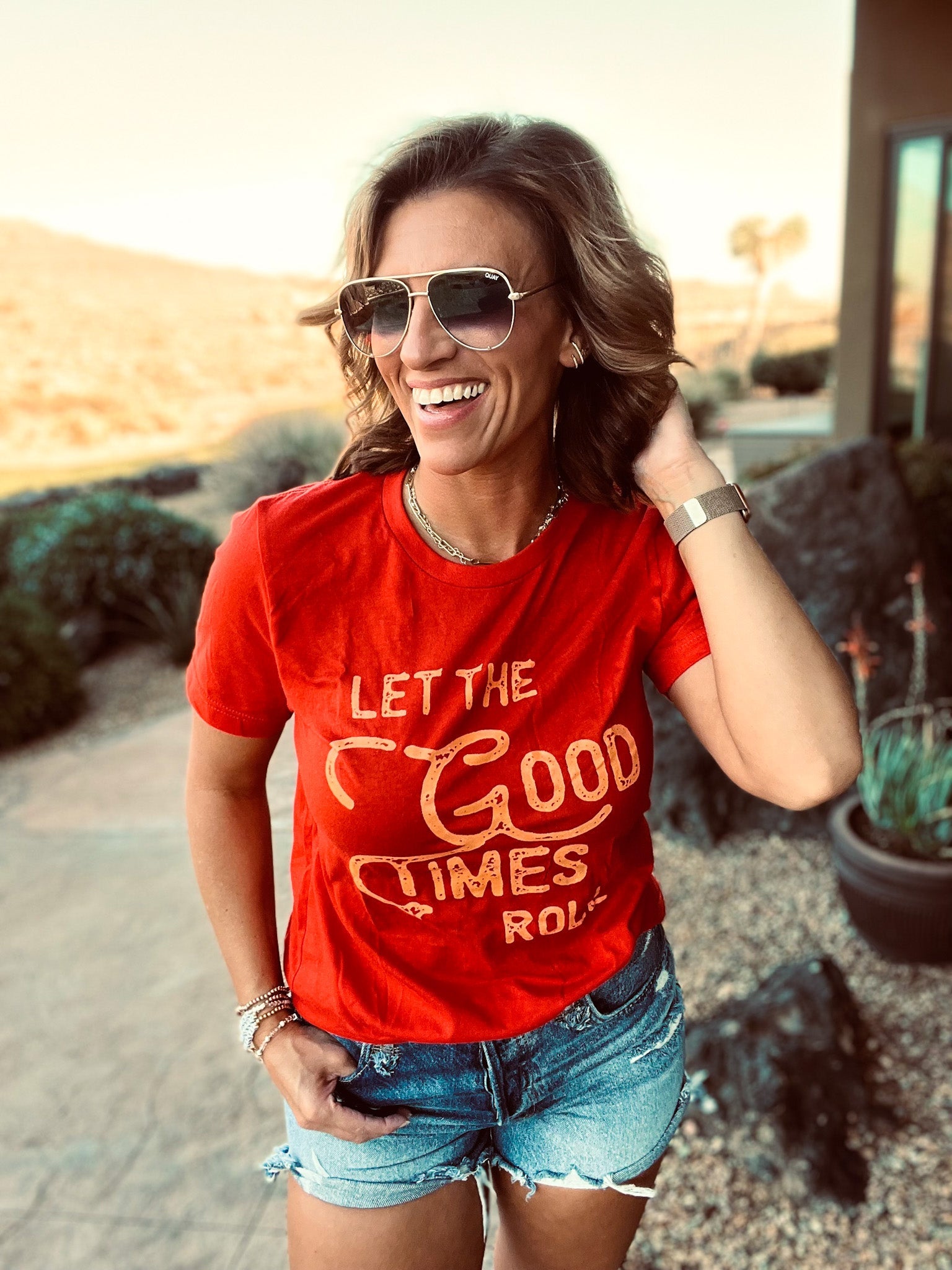 Let the good times roll tee Short sleeve summer tee Bella canvas 3001 poppy 