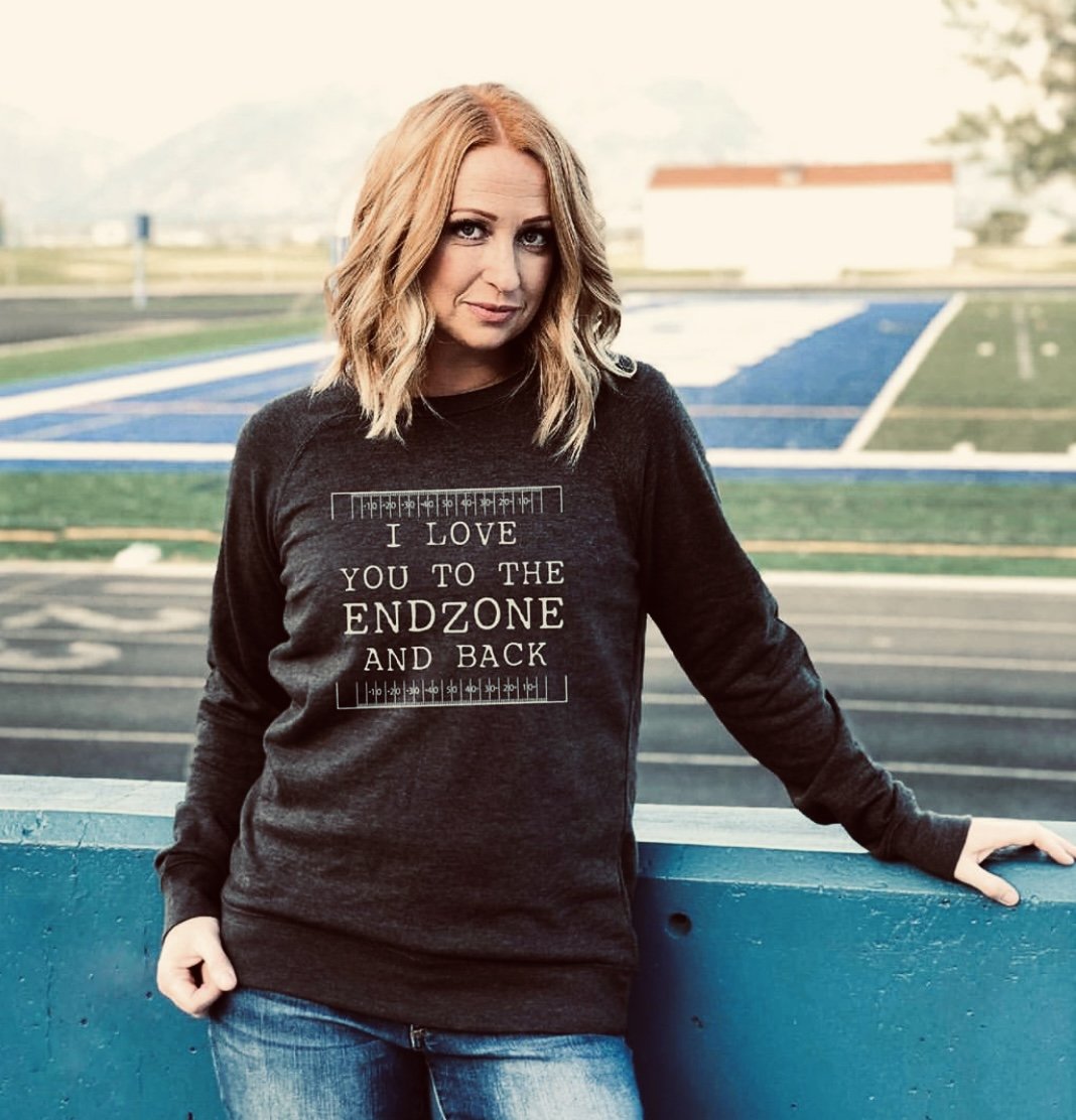 Love you to the endzone and back french terry Football french Terry Lane seven French Terry raglan charcoal 