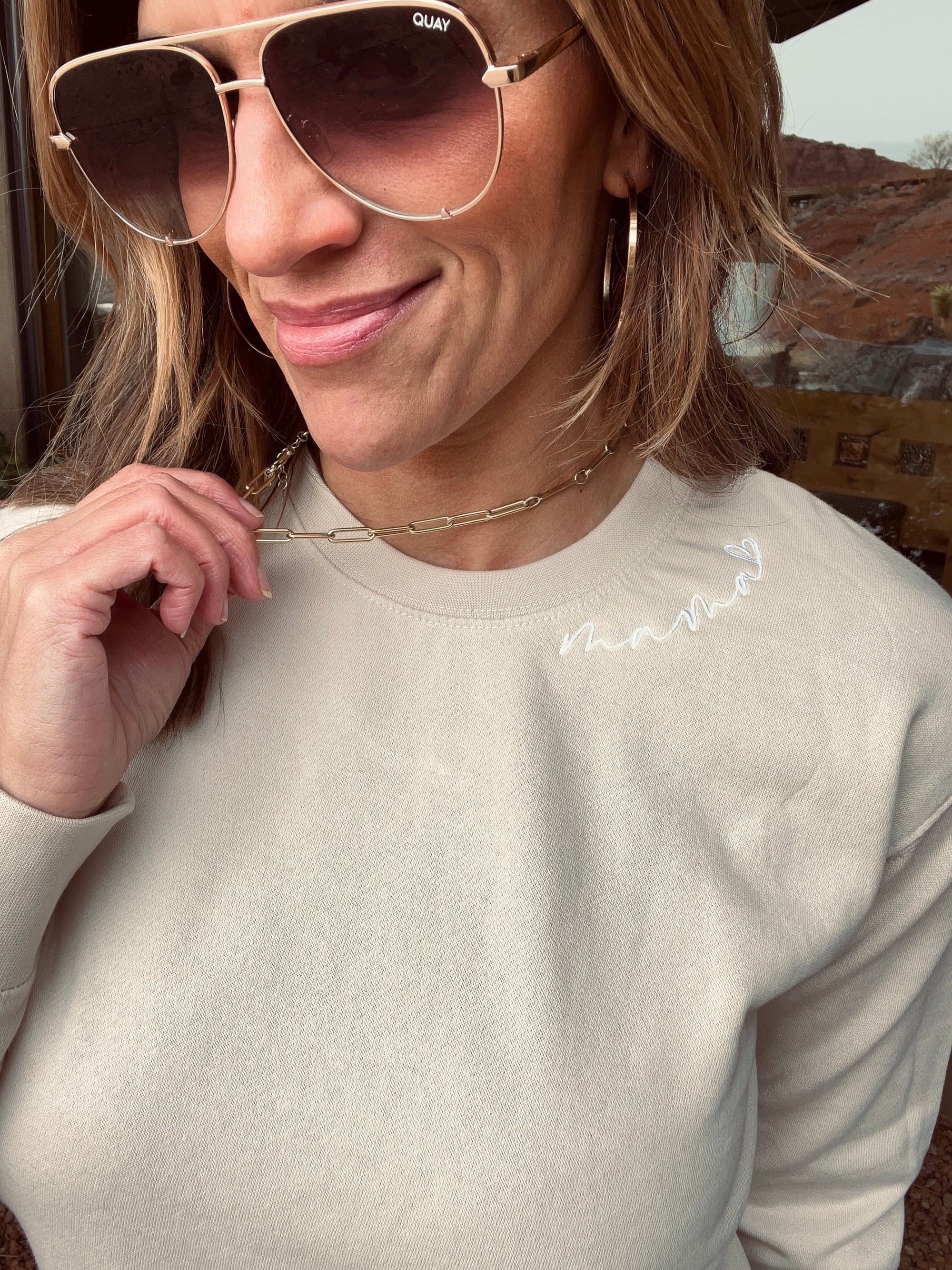 Mama embroidered french terry raglan Mother's Day Cotton heritage fleece 
