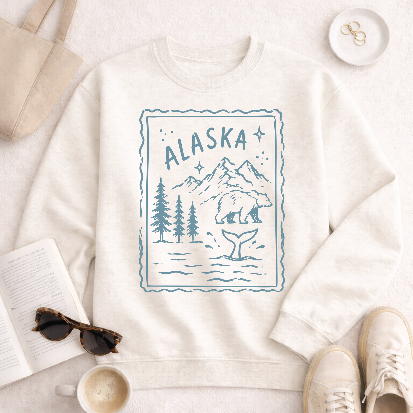 Alaska State Stamp Sweatshirt Graphic Design Sweatshirt Lane Seven XS 