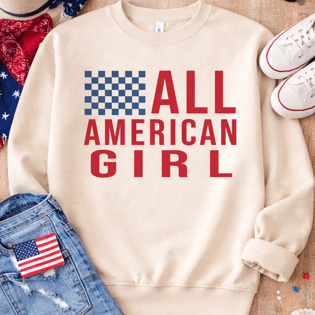 All American Girl Sweatshirt Graphic Design Sweatshirt Gildan 