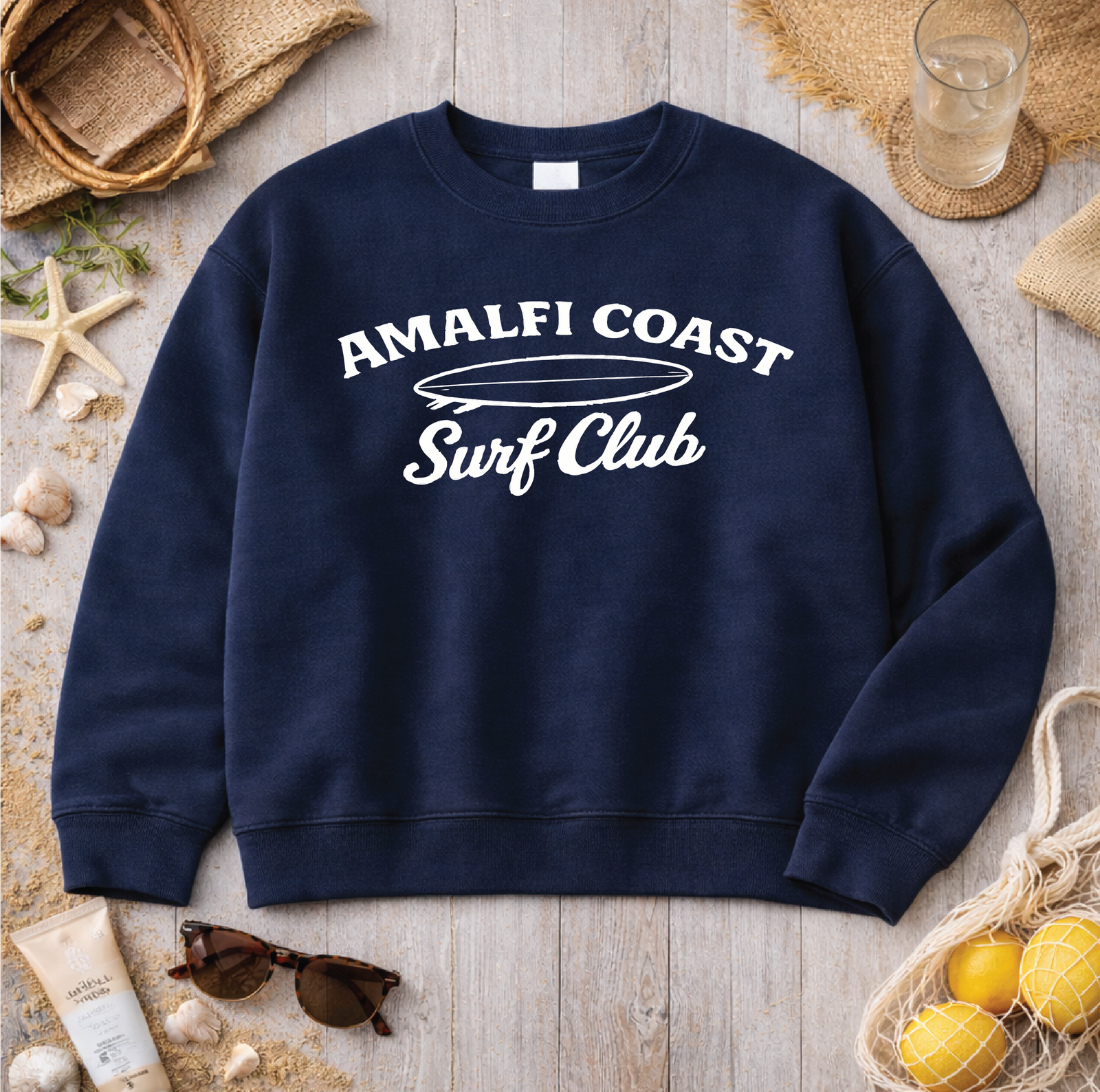 Almafi Coast Surf Club Sweatshirt Graphic Design Sweatshirt Lane Seven 