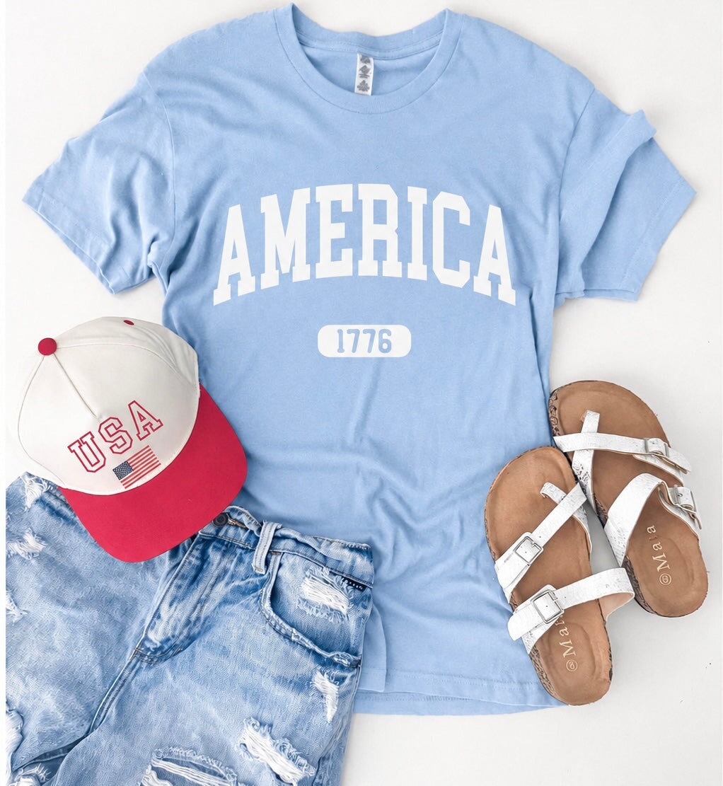 America 1776 tee Short sleeve patriotic tee Bella Canvas 3001 XS Dusty blue 