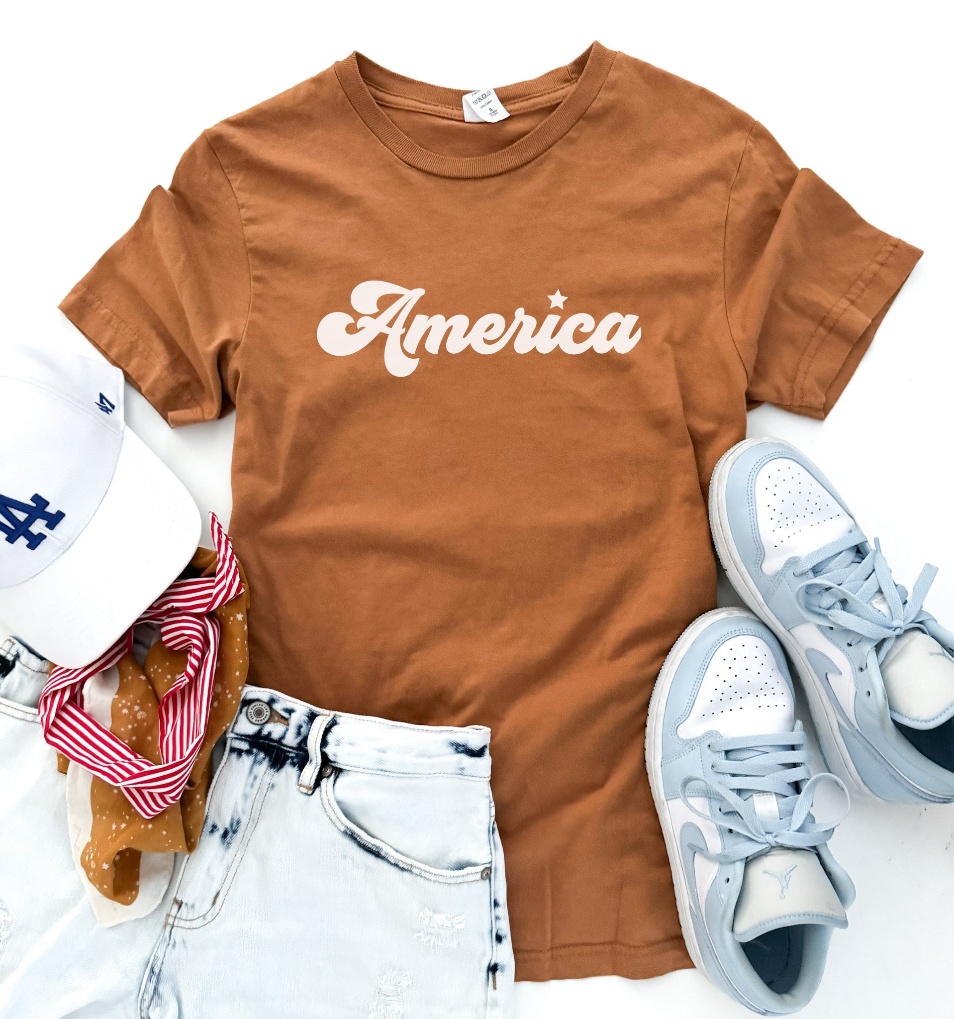 America script tee 4th of july collection Bella Canvas 3001 