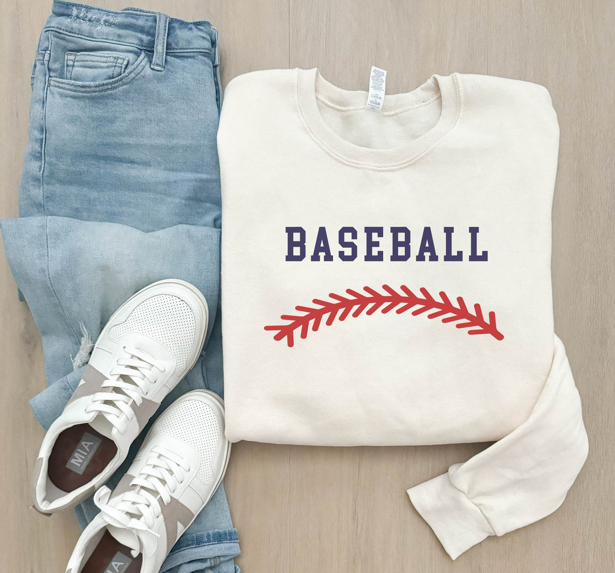 Baseball Stitch basic sweatshirt baseball Gildan 18000 sweatshirt XS Cream 