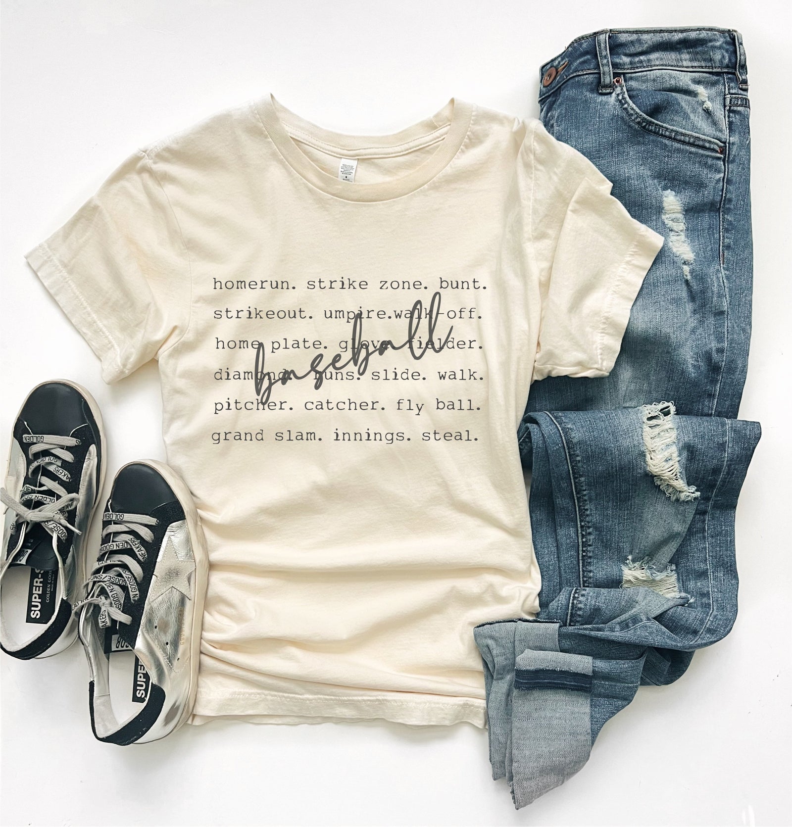 Baseball words tee words Bella canvas 3001 XS Athletic heather grey 