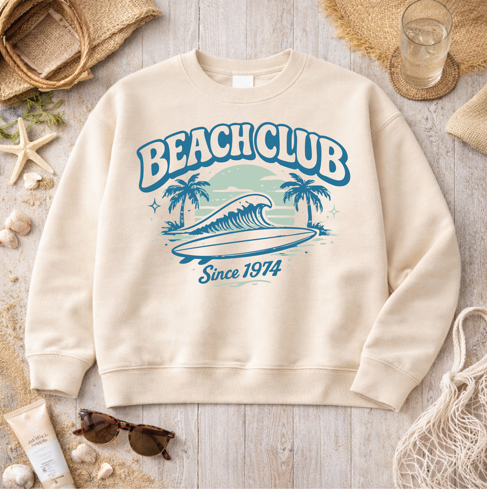 Beach Club Sweatshirt Graphic Design Sweatshirt Lane Seven 
