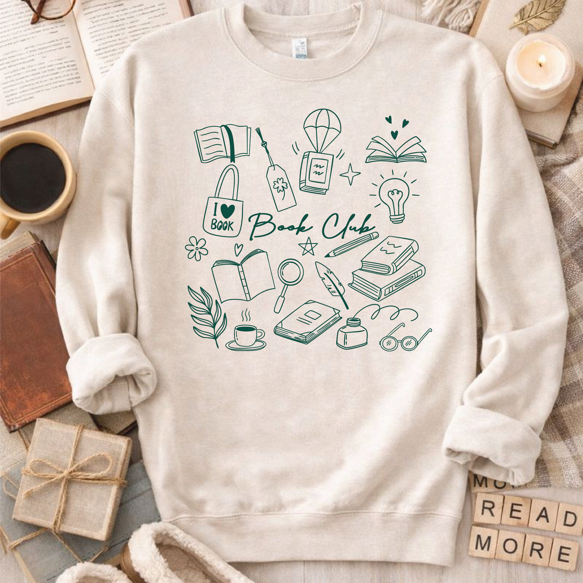 Book Club Sketch Sweatshirt Graphic Design Sweatshirt Lane Seven 