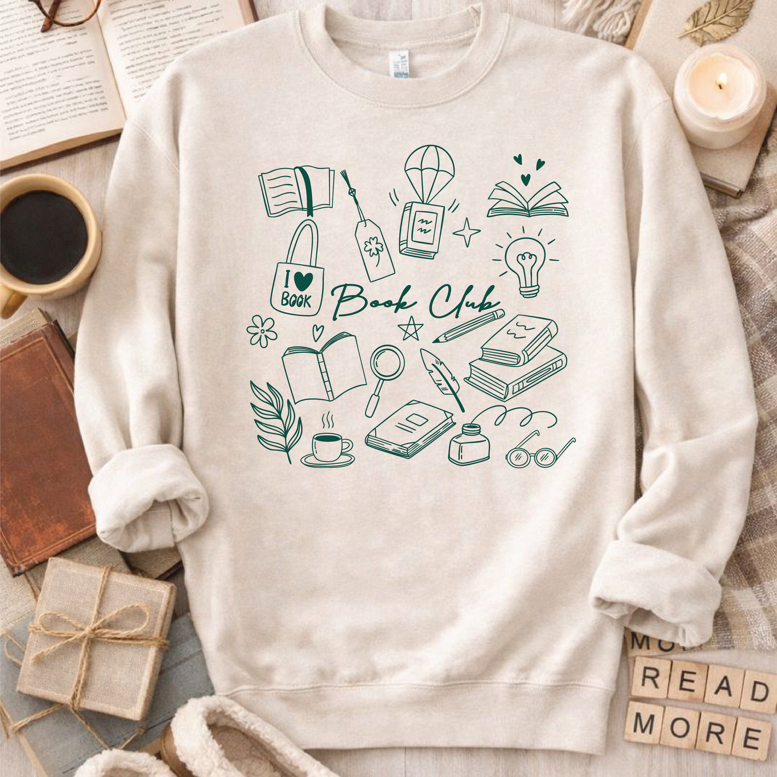 Book Club Sketch Sweatshirt Graphic Design Sweatshirt Lane Seven 