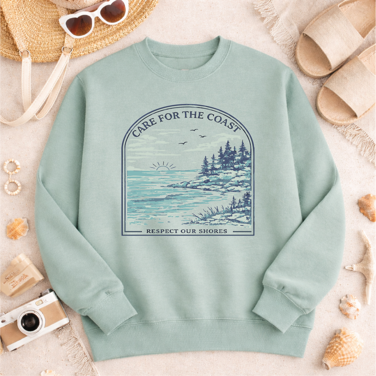 Care For the Coast Sweatshirt Graphic Design Sweatshirt Lane Seven 