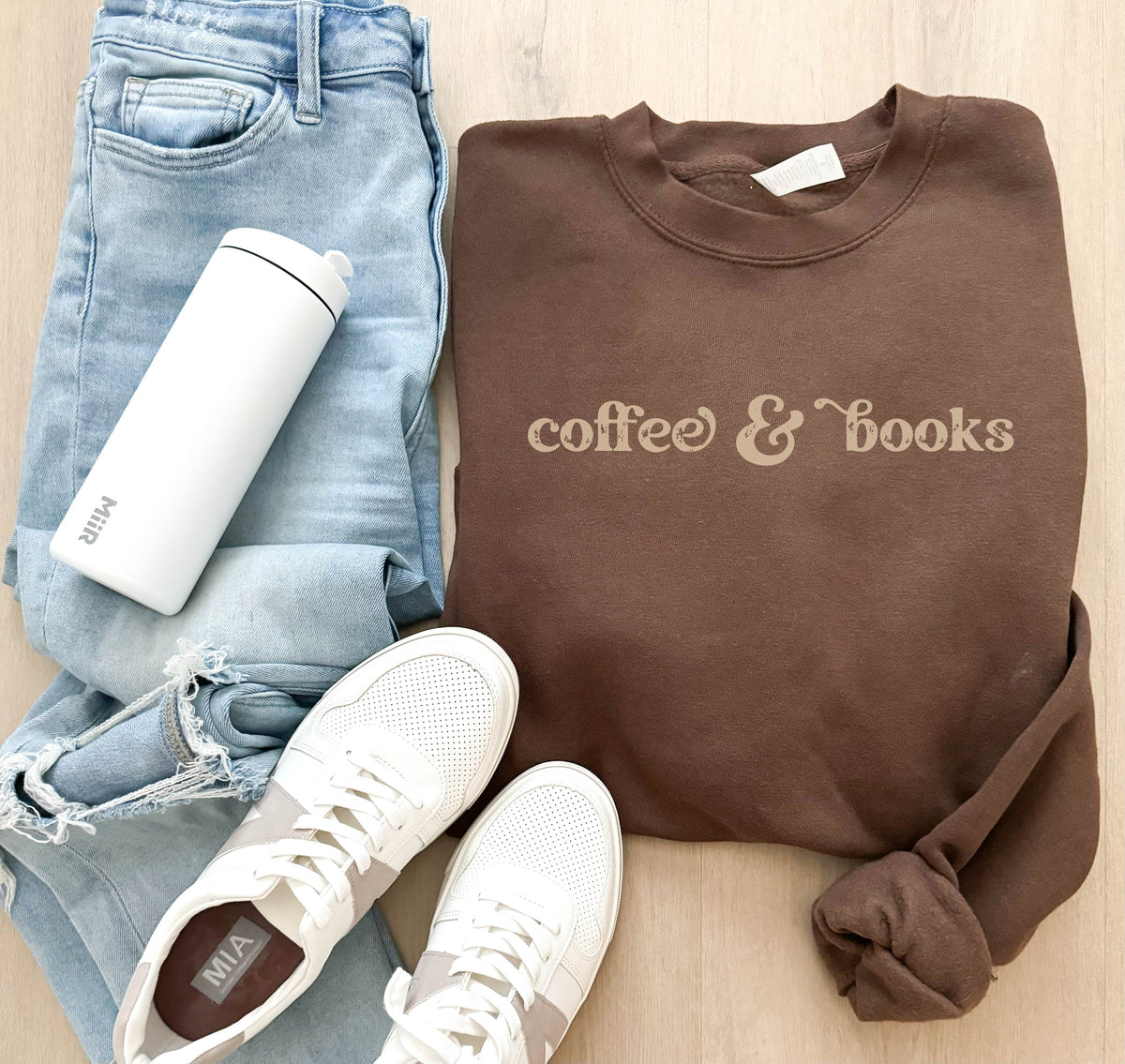 Coffee and books fleece sweatshirt Book club Lane seven premium fleece crew chestnut 