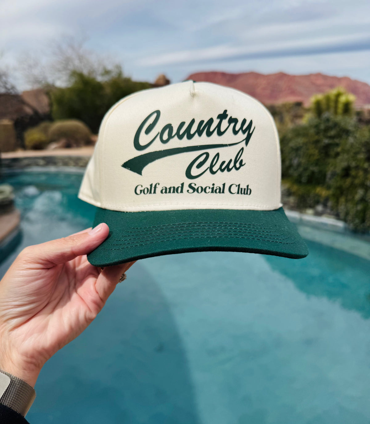 Country club golf and social two-toned ball cap country club Otto 5 panel ball cap 