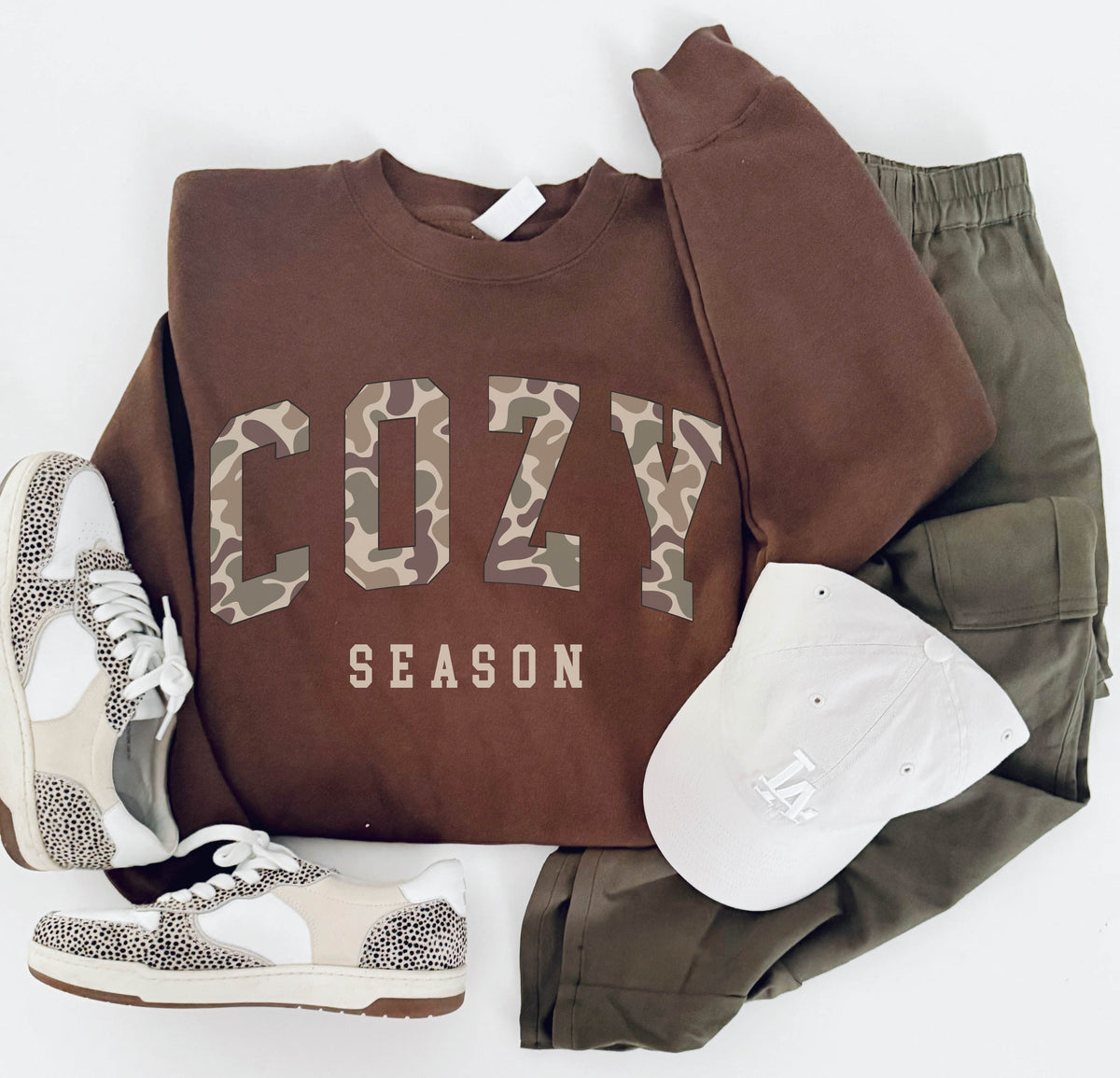 Cozy season camo print sweatshirt fall 