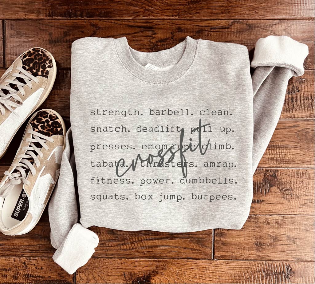 Crossfit words sweatshirt words Gildan 18000 sweatshirt XS Athletic heather grey 