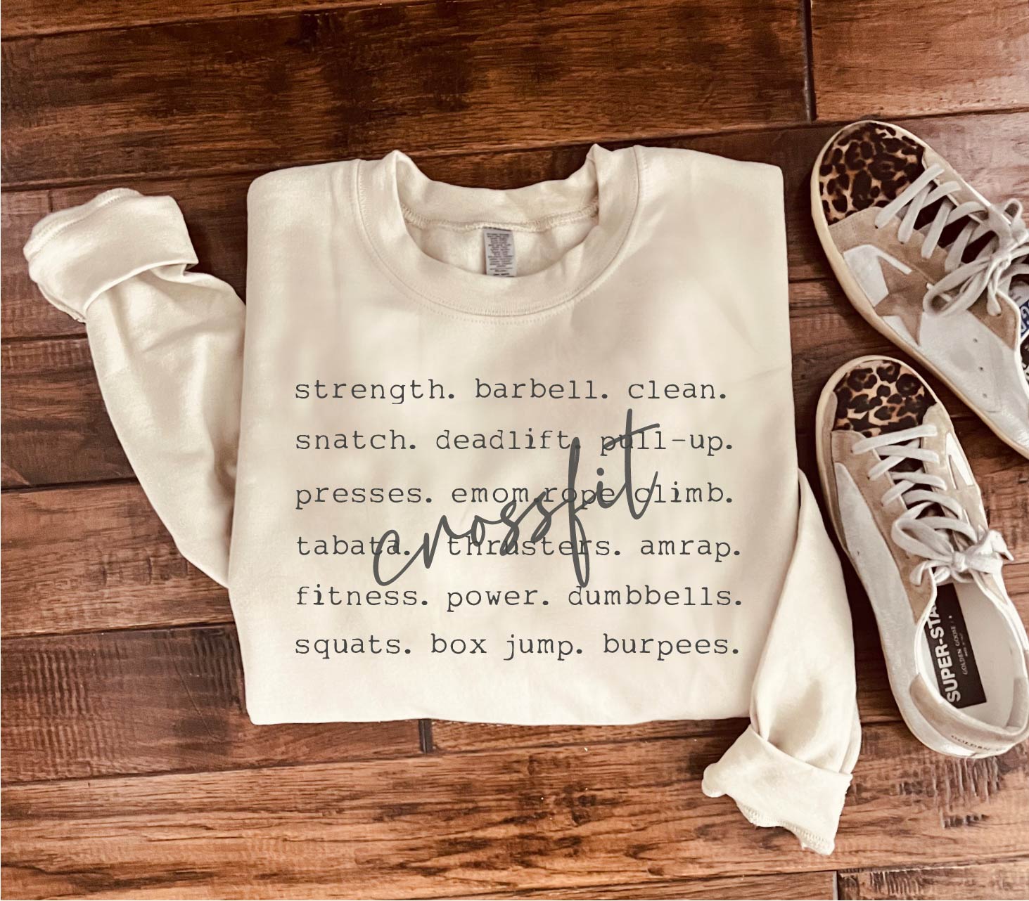 Crossfit words sweatshirt words Gildan 18000 sweatshirt XS Athletic heather grey 