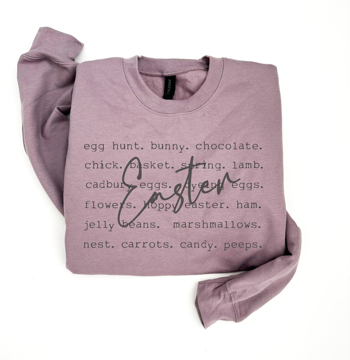 Easter words basic sweatshirt Words collection, easter Gildan 18000 sweatshirt S Paragon 