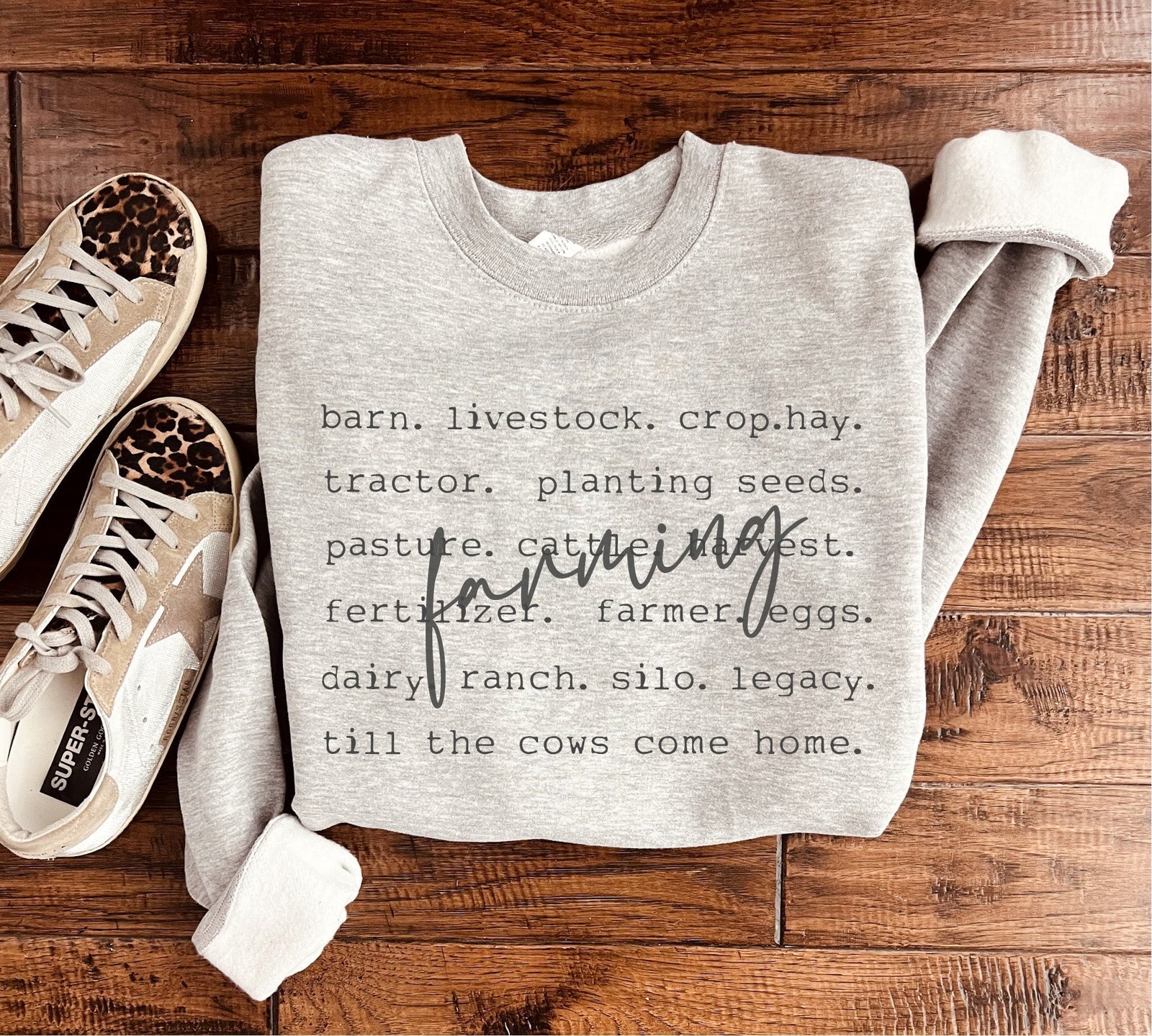 Farming words sweatshirt words Gildan 18000 sweatshirt XS Sand 