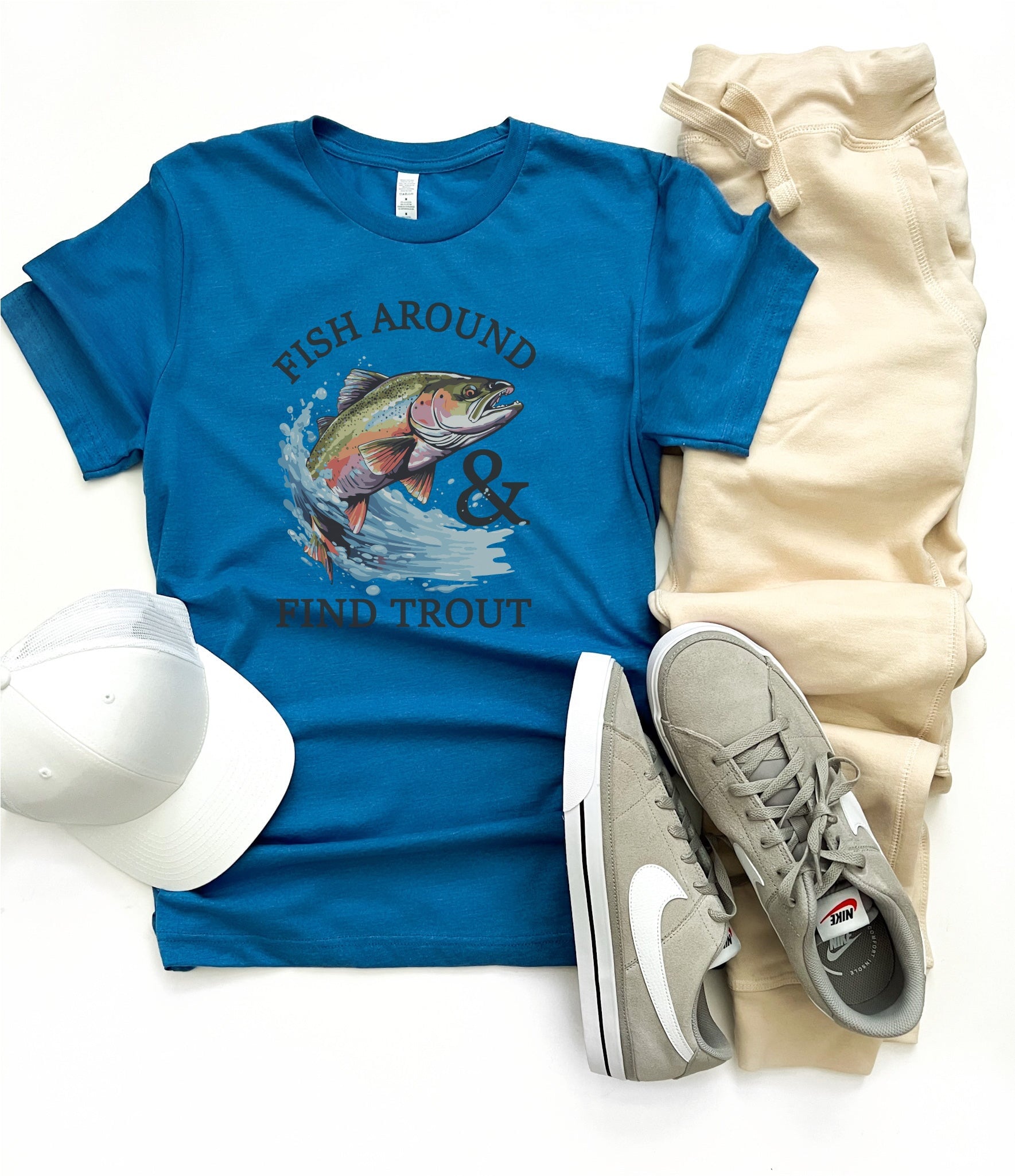 Fish around & find trout tee Short sleeve mens tee Bella canvas 3001 cool blue 