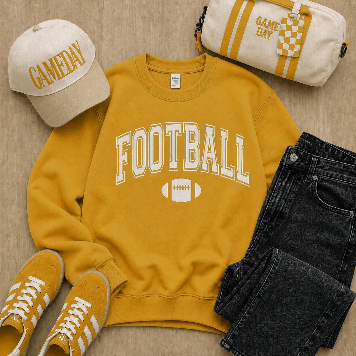 Football arch fleece sweatshirt football Lane Seven Harvest gold yellow XS 