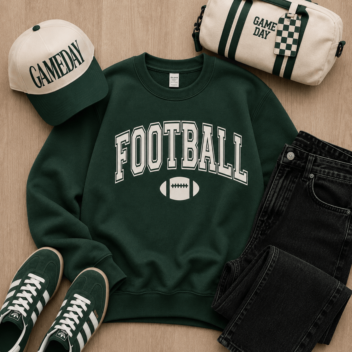 Football arch fleece sweatshirt football Lane Seven Sports green XS 