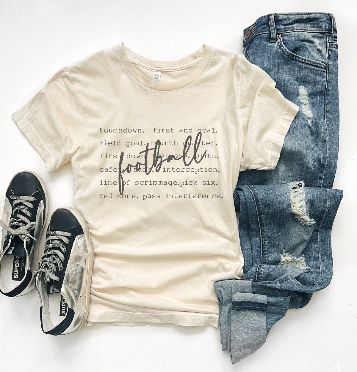 Football words tee words Bella canvas 3001 XS Cream 