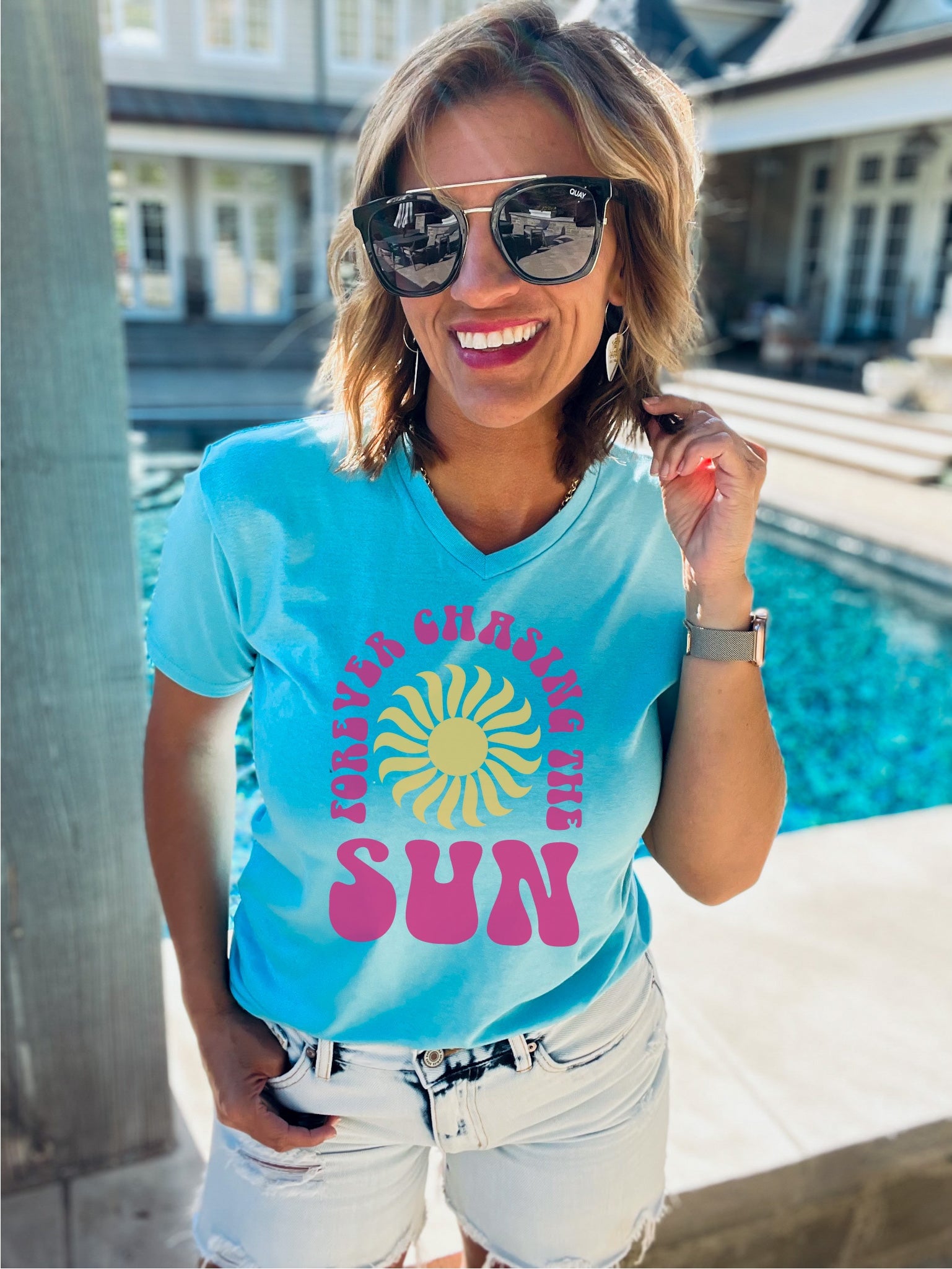 Forever chasing the sun vneck tee Summer Cotton heritage MC1047 vneck tee 