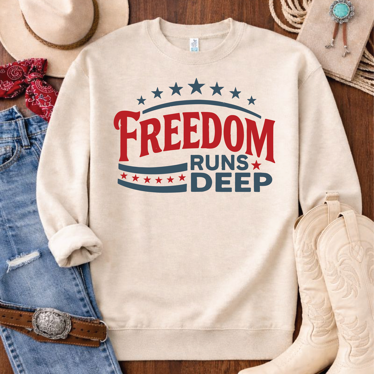 Freedom Runs Deep Sweatshirt Graphic Design Sweatshirt Lane Seven 