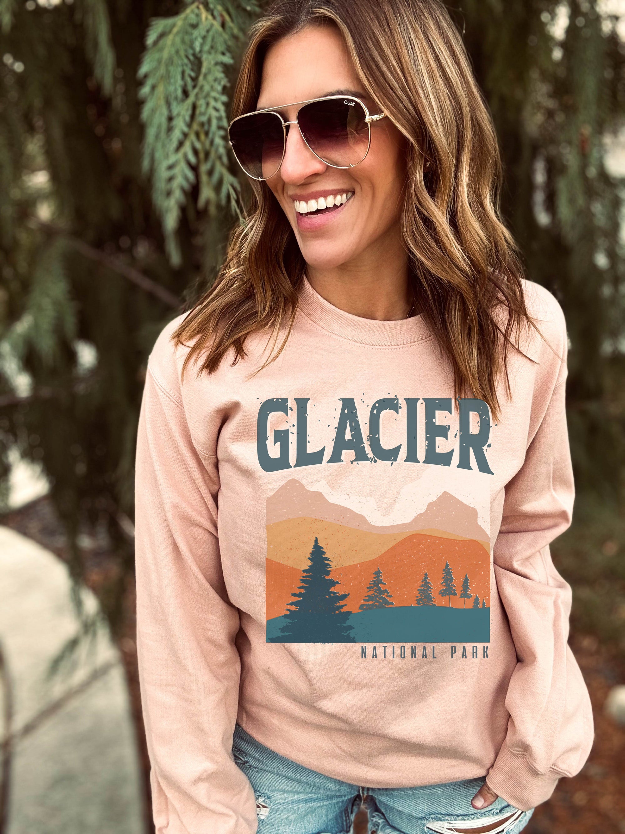 Glacier NP landscape softstyle sweatshirt patriotic Gildan softstyle(sf000) 