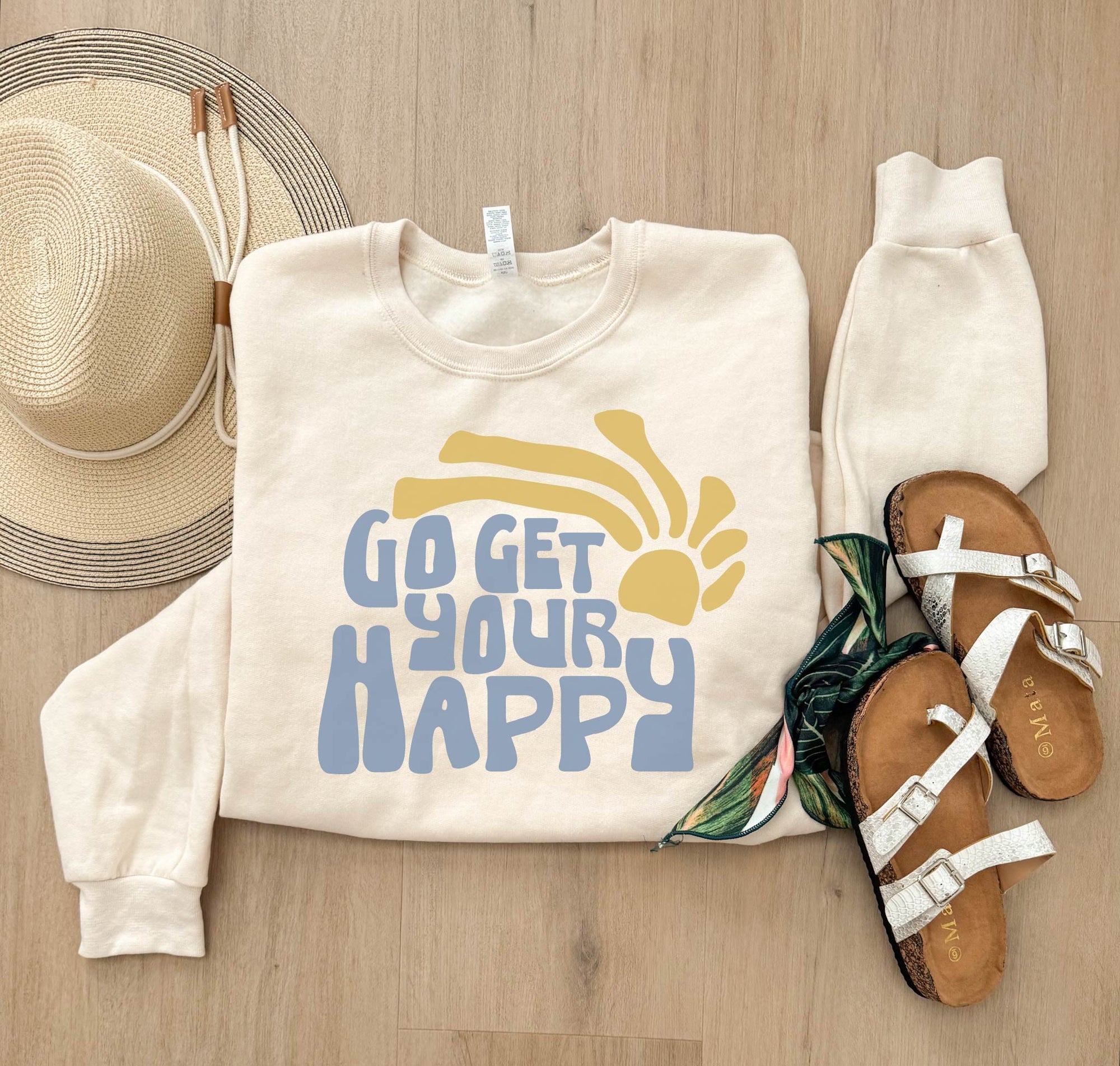 Go get your happy retro sun fleece sweatshirt Go get your happy, vacay Lane seven 