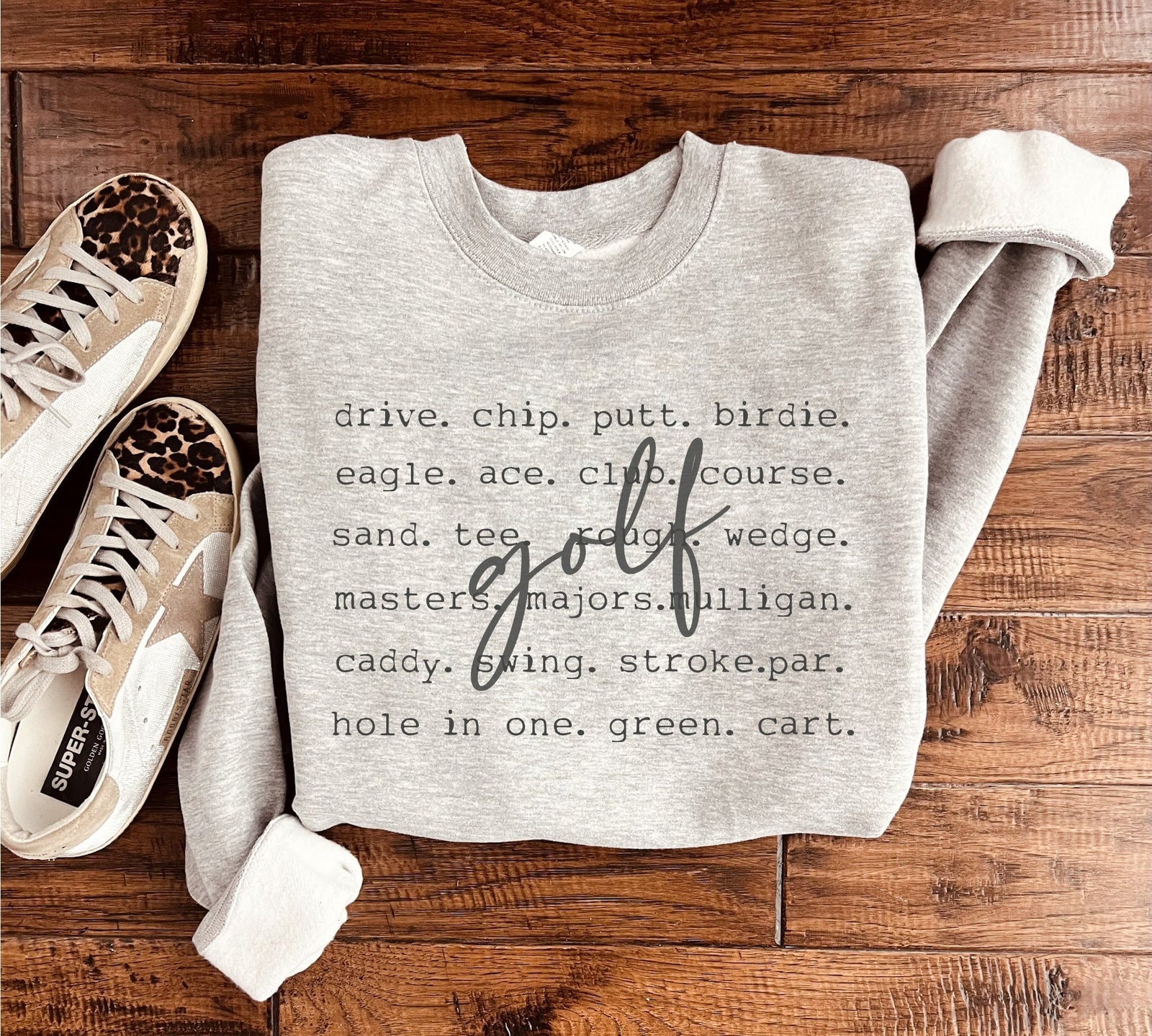 Golf words sweatshirt words Gildan 18000 sweatshirt XS Athletic heather grey 