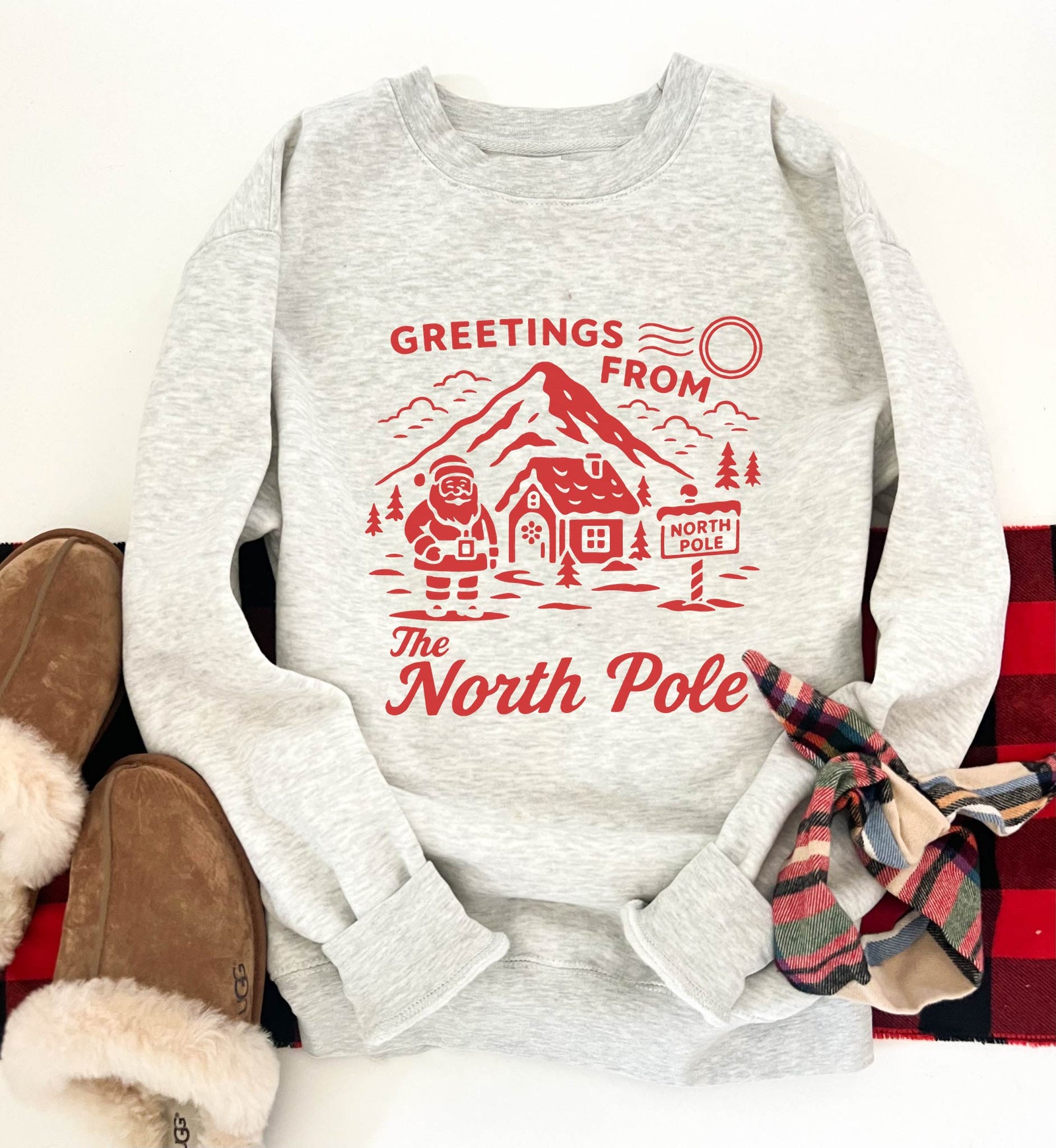Greetings from the North Pole fleece sweatshirt Holiday sweatshirt lane seven 