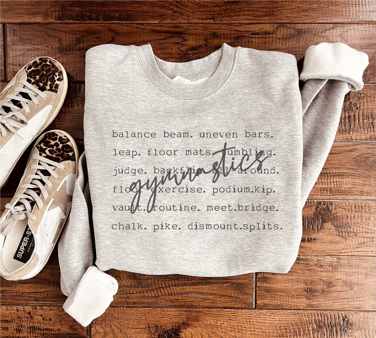 Gymnastics words sweatshirt words Gildan 18000 sweatshirt XS Athletic heather grey 