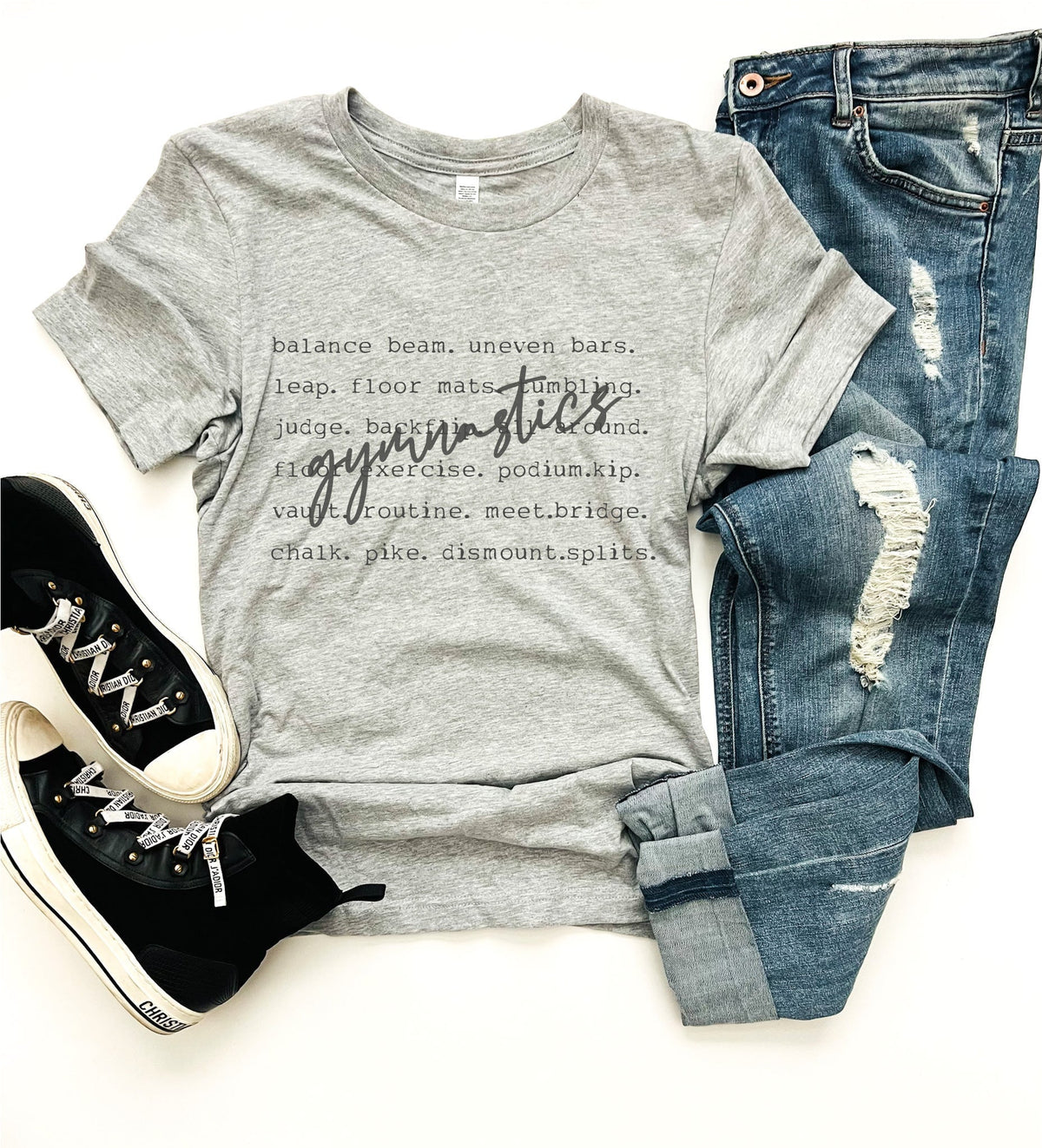 Gymnastics words tee words Bella canvas 3001 XS Athletic heather grey 