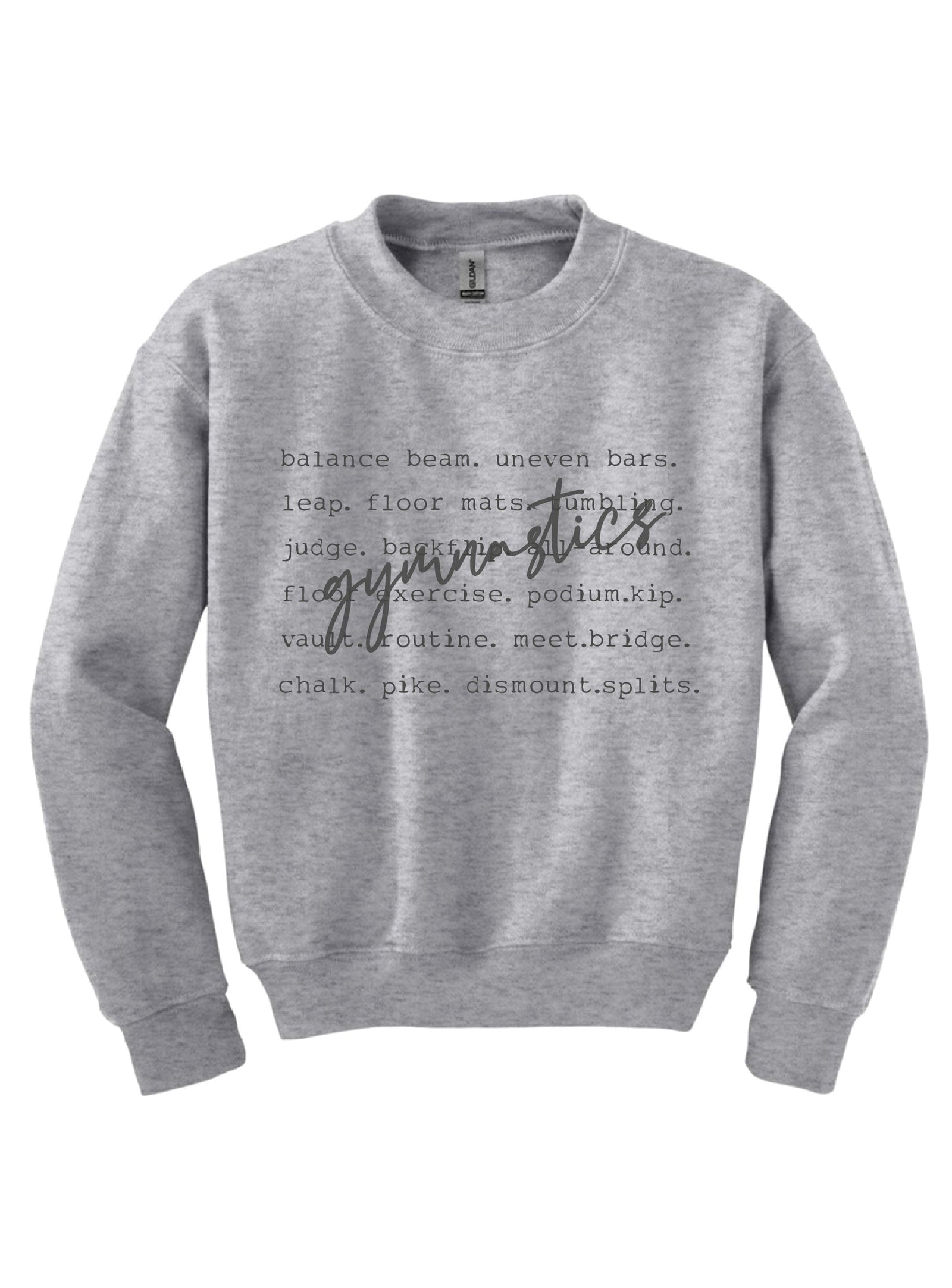 Gymnastics words youth sweatshirt words Gildan 18000B youth fleece 