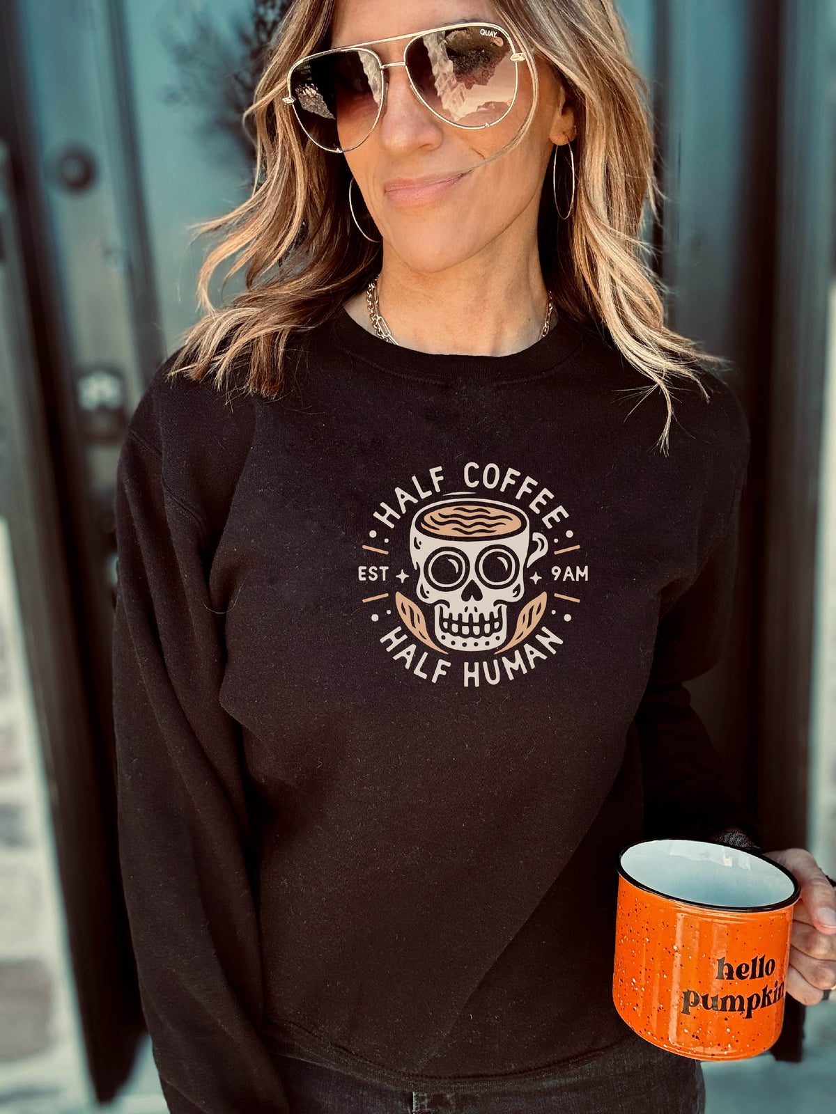 Half Coffee Half Human fleece sweatshirt Halloween sweatshirt Lane seven unisex sweatshirt 