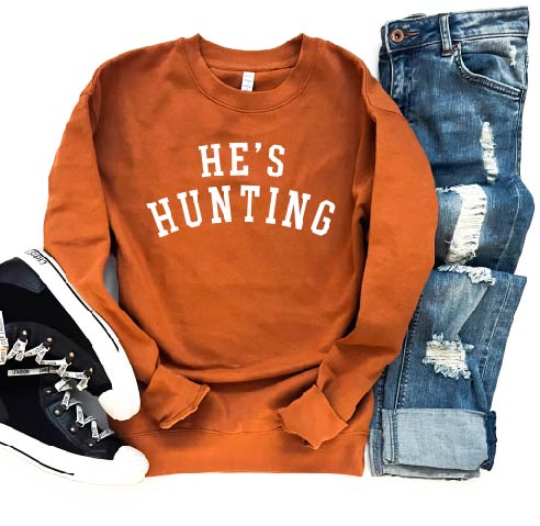 He's Hunting Sweatshirt camo Cotton heritage adobe, lane seven black 