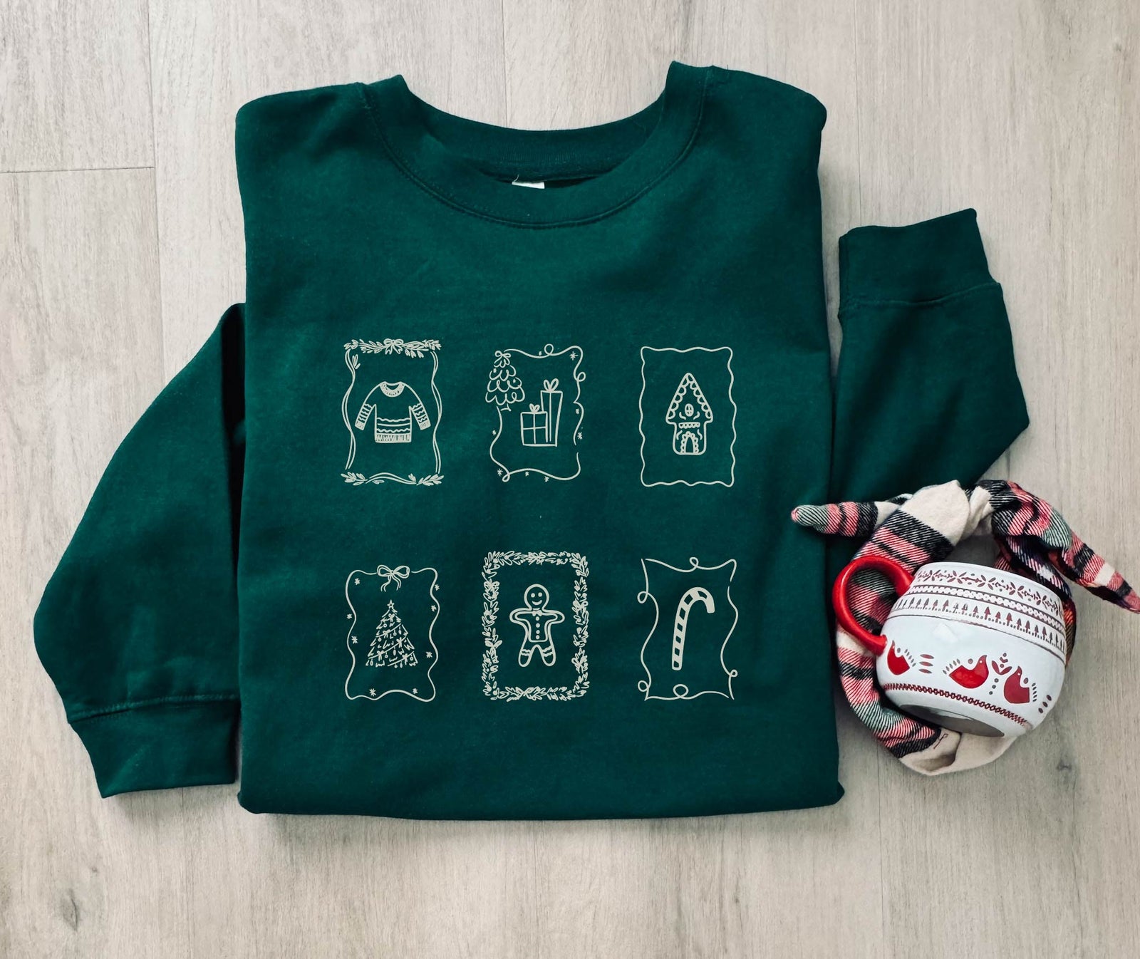 Holiday stamps fleece sweatshirt Holiday sweatshirt lane seven 