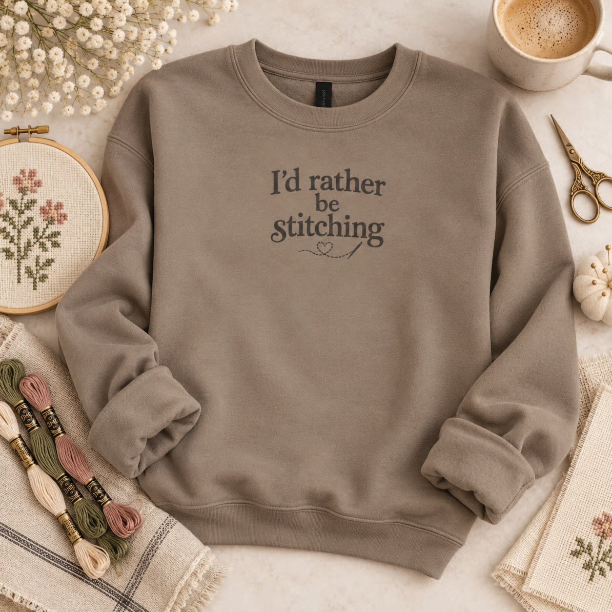I'd Rather Be Stitching Sweatshirt hobbies Gildan 
