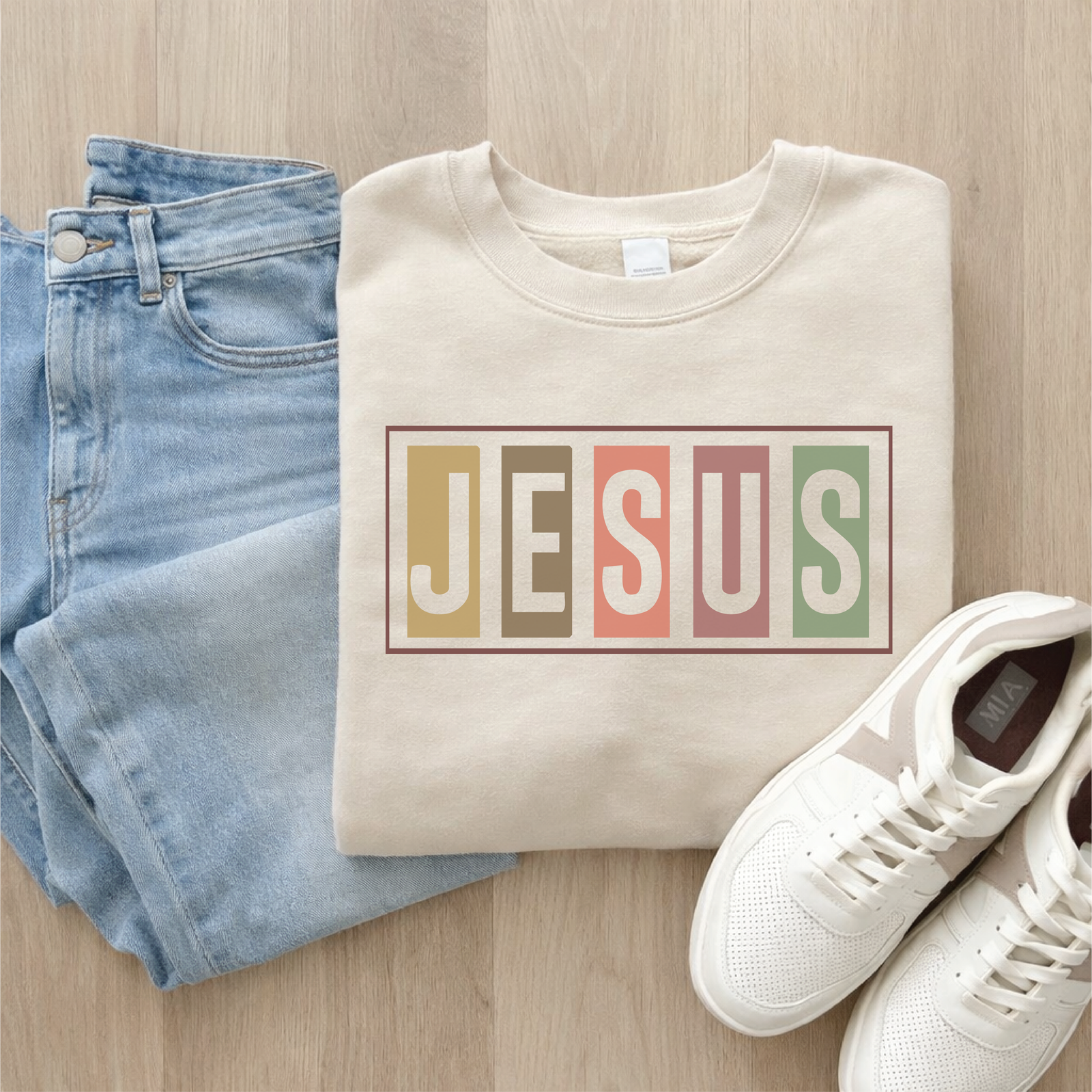 Jesus Block Letter Sweatshirt Graphic Design Sweatshirt Lane Seven 