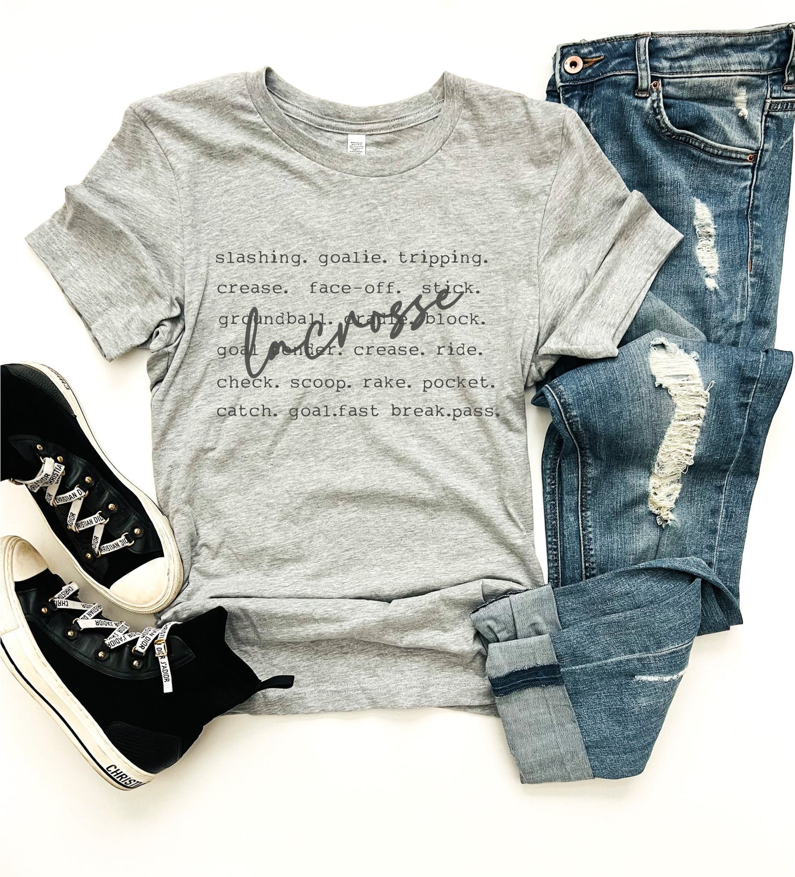 Lacrosse words tee Sports collection Bella canvas 3001 XS Athletic heather grey 