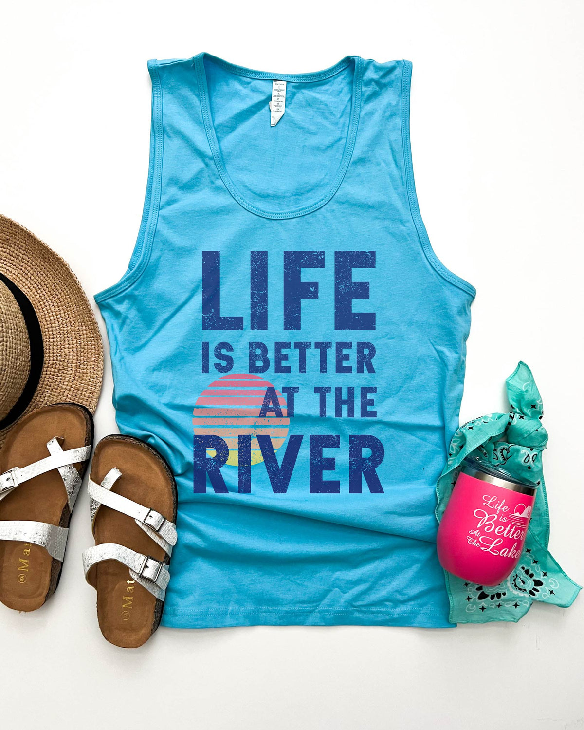 Life is better at the river unisex tank Vacay mode Cotton heritage mc1790 