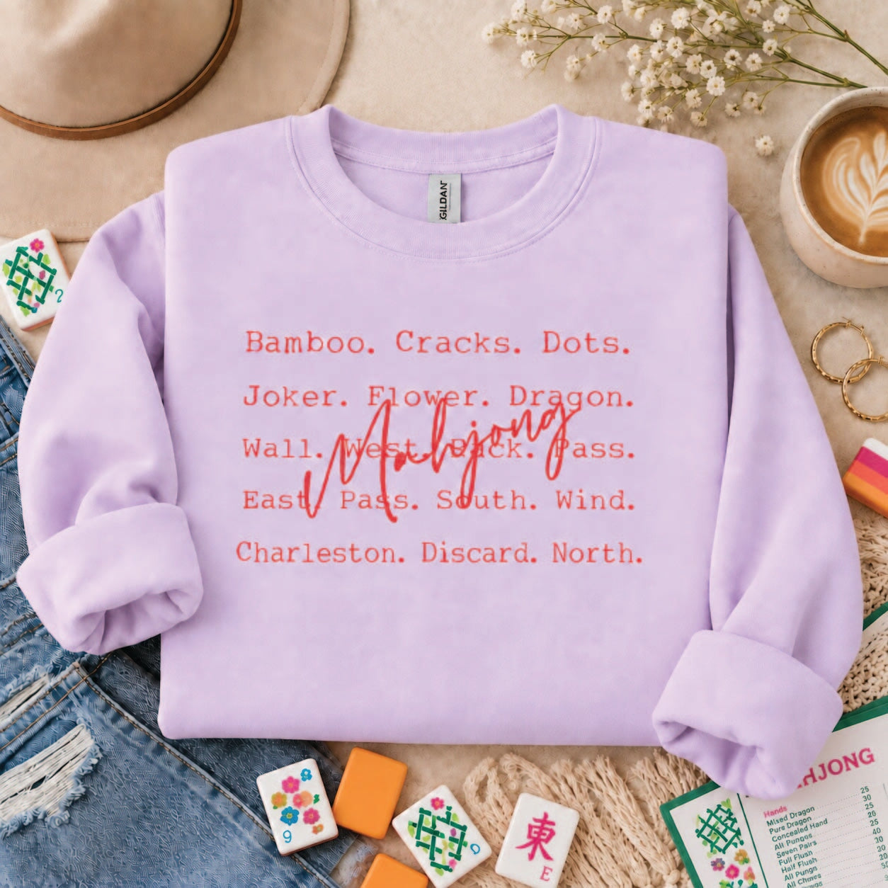 Mahjong Words Sweatshirt Halloween sweatshirt Tultex fleece 340 Cantaloupe 