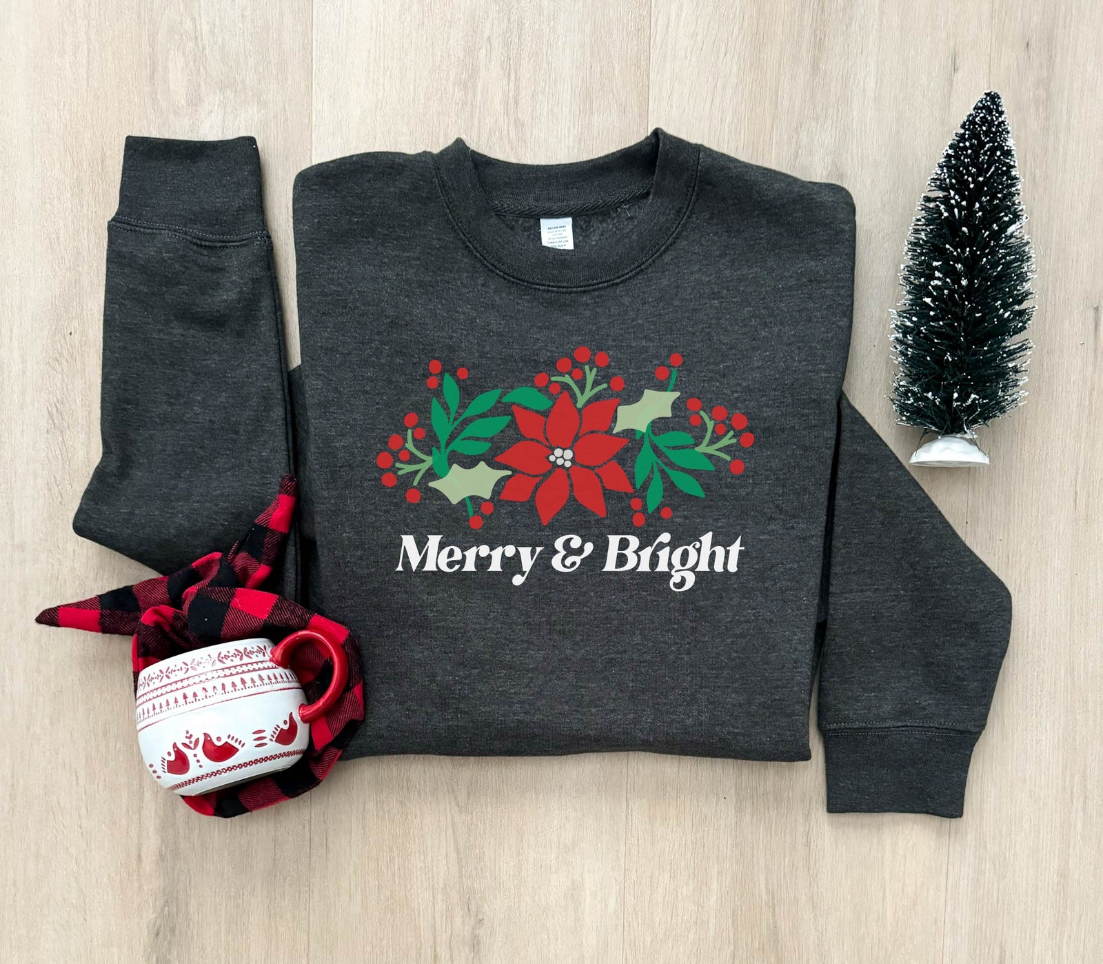 Merry and Bright Holiday floral fleece sweatshirt Holiday sweatshirt lane seven 