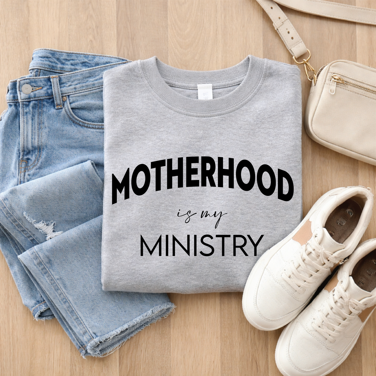 Motherhood is My Ministry Sweatshirt Graphic Design Sweatshirt Lane Seven 