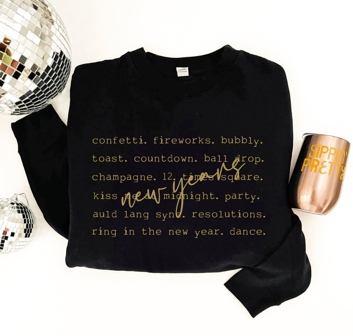 New Years words sweatshirt Holiday sweatshirt Gildan 18000 sweatshirt 
