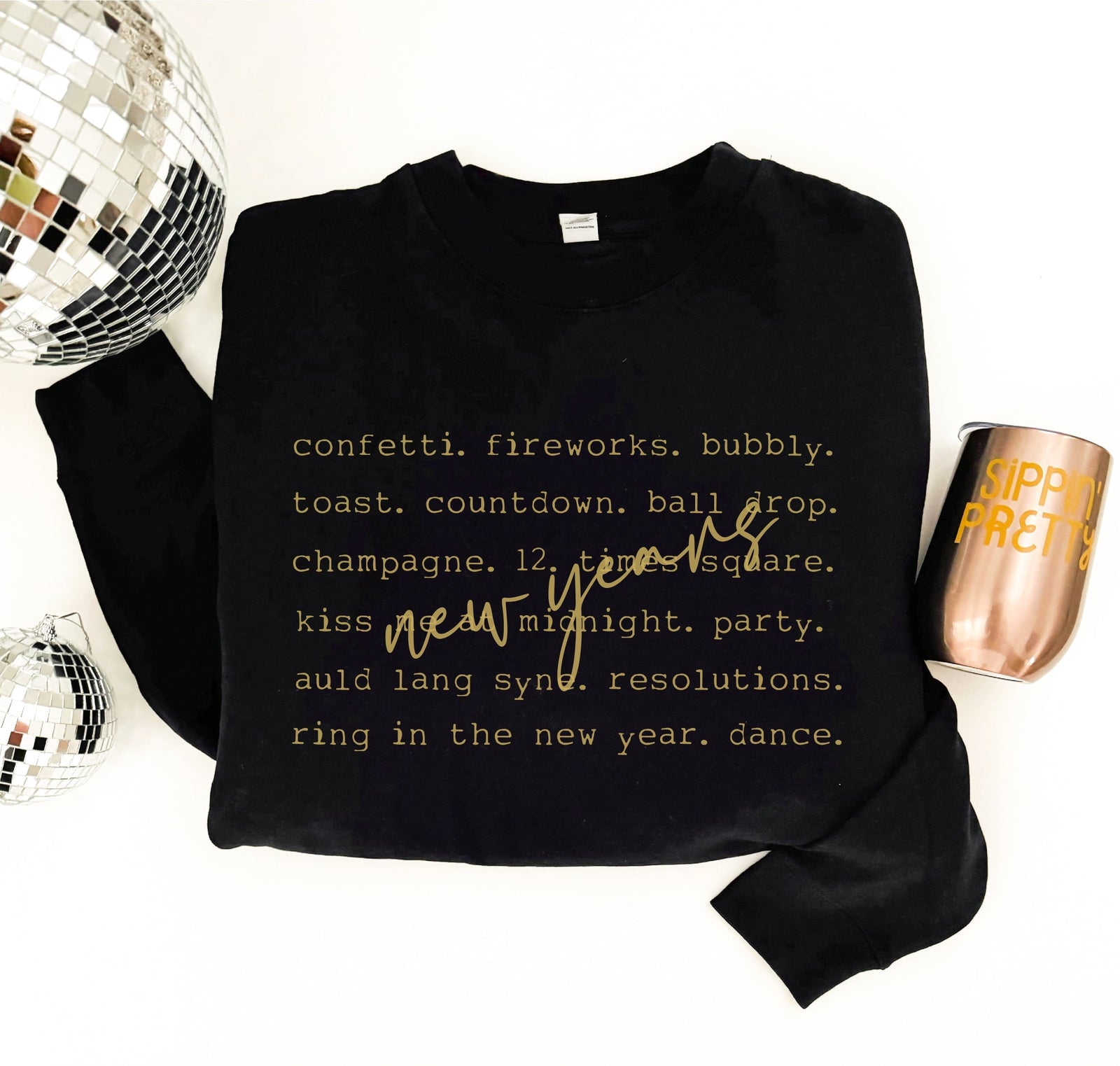 New Years words sweatshirt Holiday sweatshirt Gildan 18000 sweatshirt 