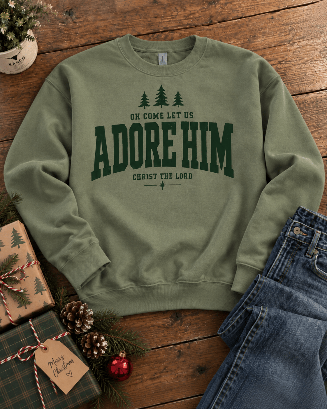 Oh Come Let Us Adore Him Sweatshirt christmas Lane Seven 