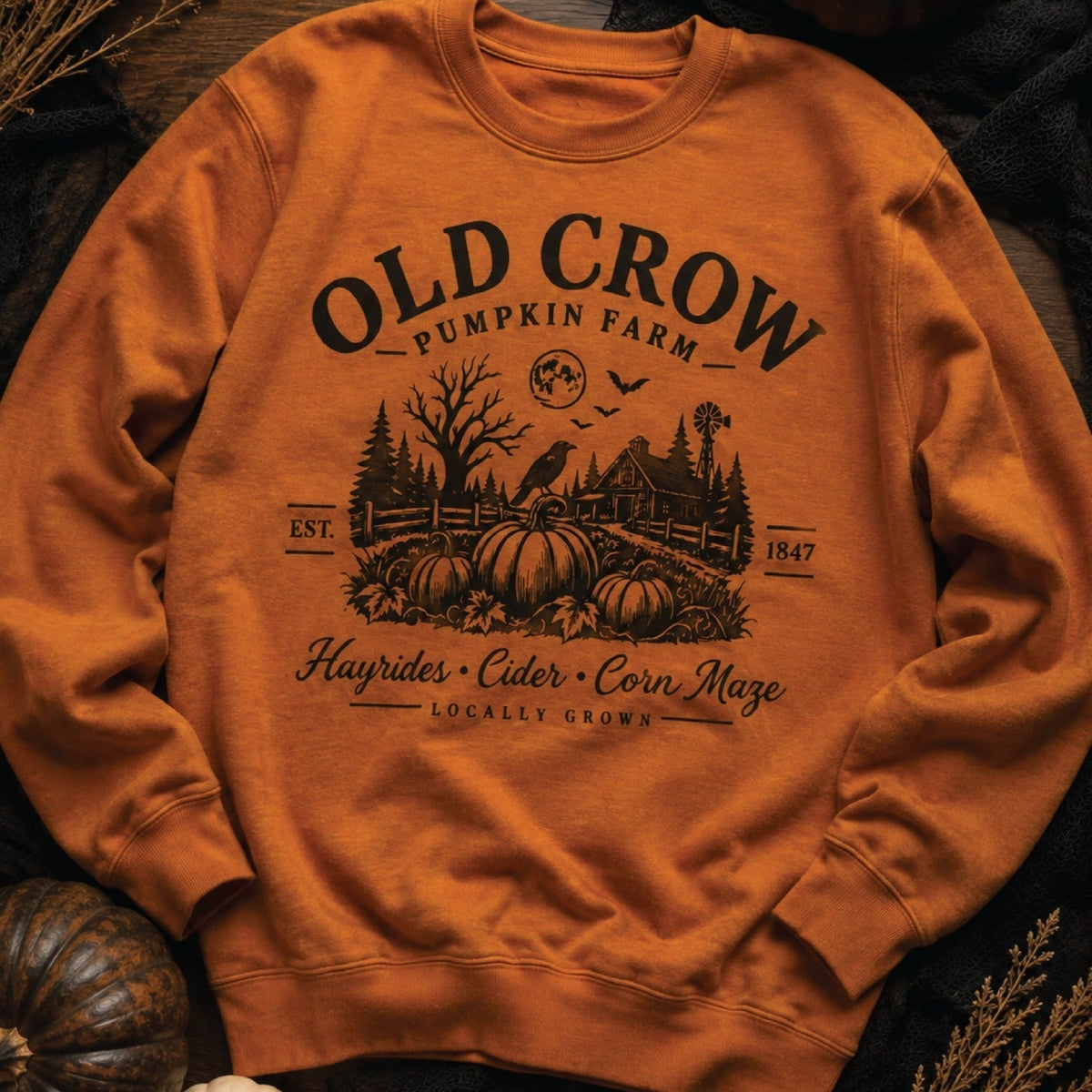 Old Crow Pumpkin Farm Sweatshirt Halloween sweatshirt cotton heritage 